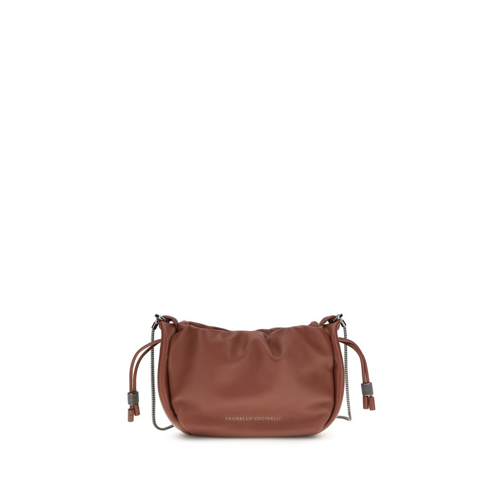 Brunello Cucinelli Brown Calf Leather Bos Taurus Shoulder Women's Bag