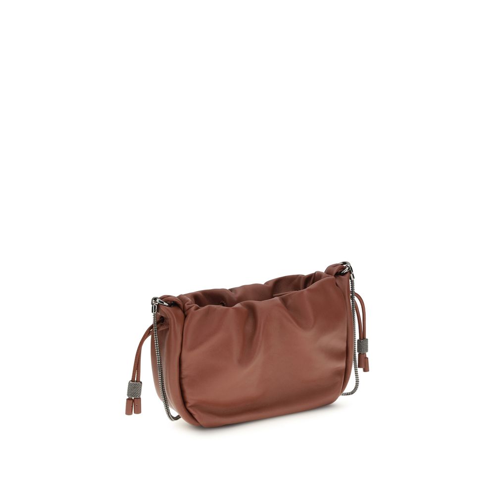 Brunello Cucinelli Brown Calf Leather Bos Taurus Shoulder Women's Bag