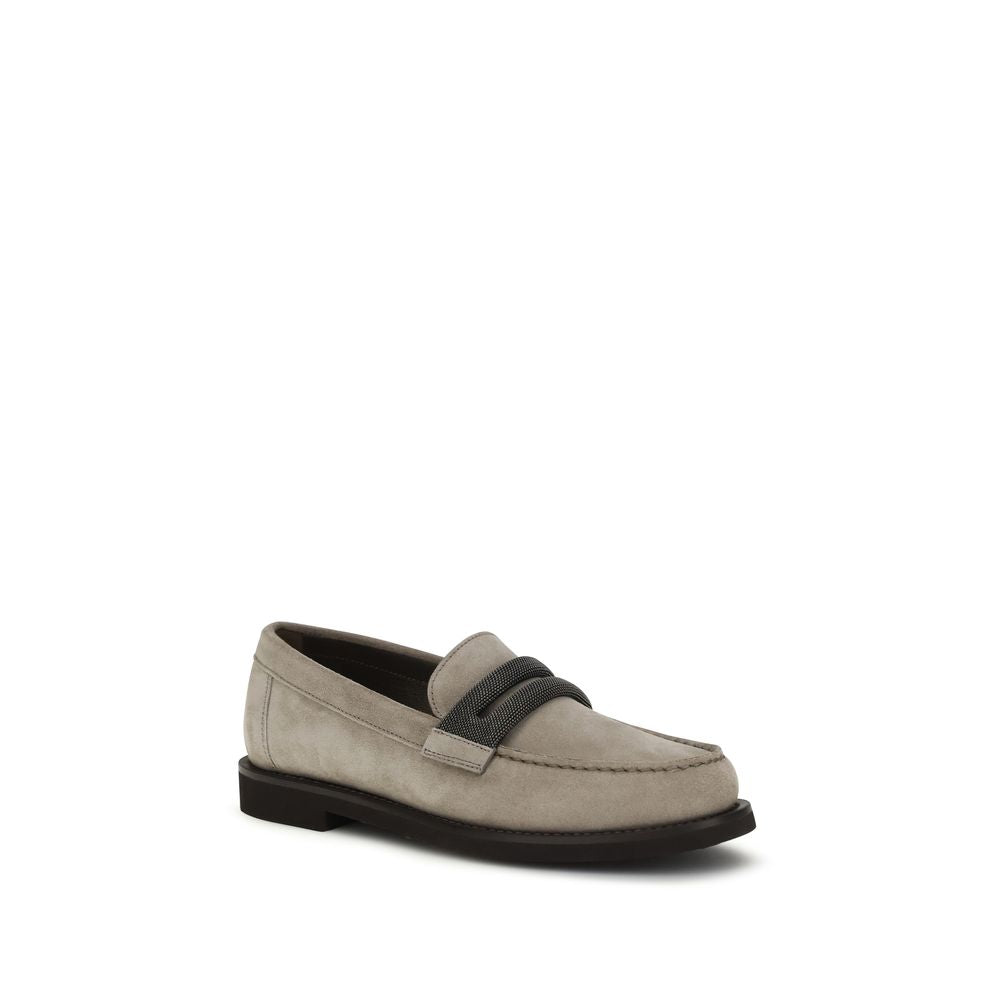 Brunello Cucinelli Gray Calf Leather Bos Taurus Slip-On Women's Loafers