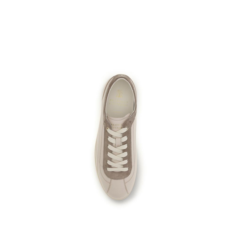 Brunello Cucinelli Beige Leather Low Top Men's Sneakers