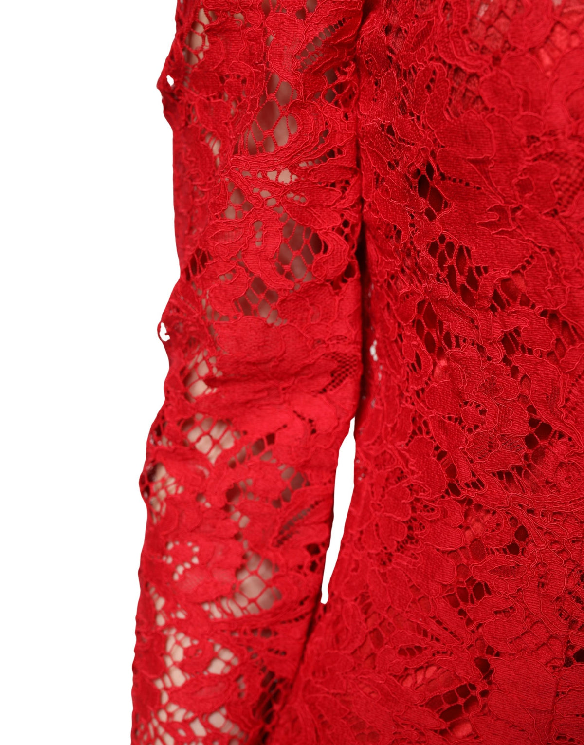 Dolce & Gabbana Red Lace Floral Embroidery Long Sleeves Women's Top