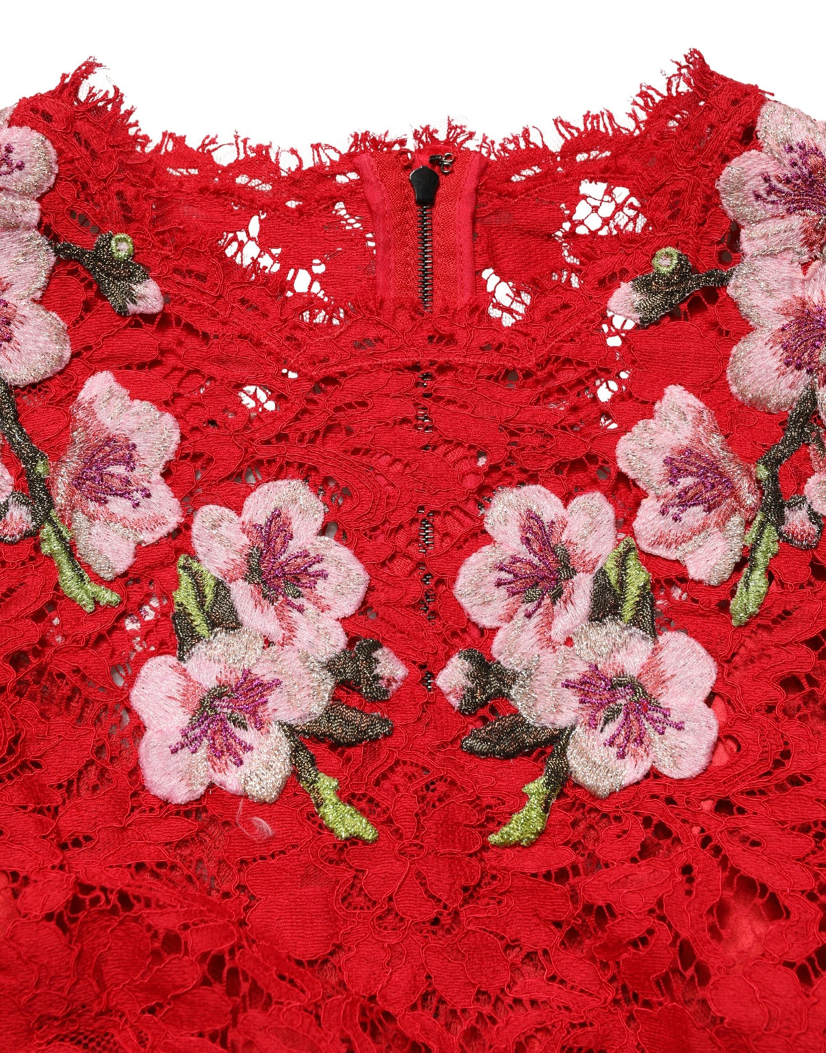 Dolce & Gabbana Red Lace Floral Embroidery Long Sleeves Women's Top