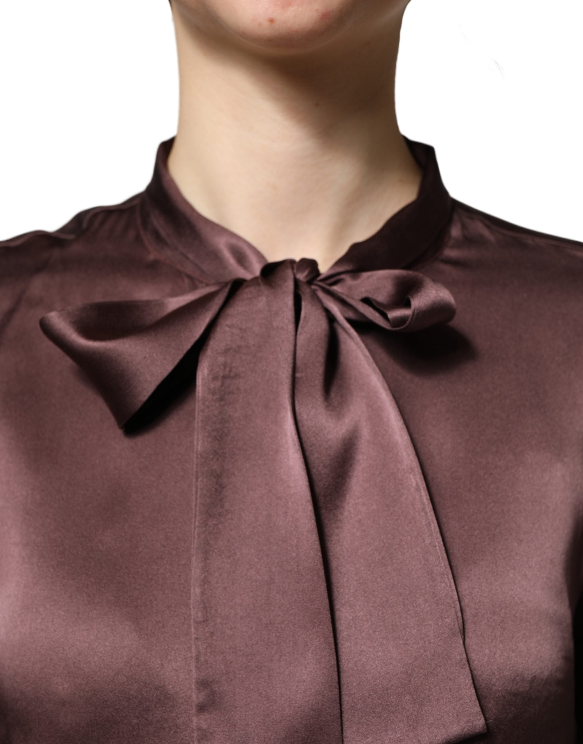 Dolce & Gabbana Violet Satin Long Sleeve Ascot Tie Shirt Women's Top (Pre-Owned)