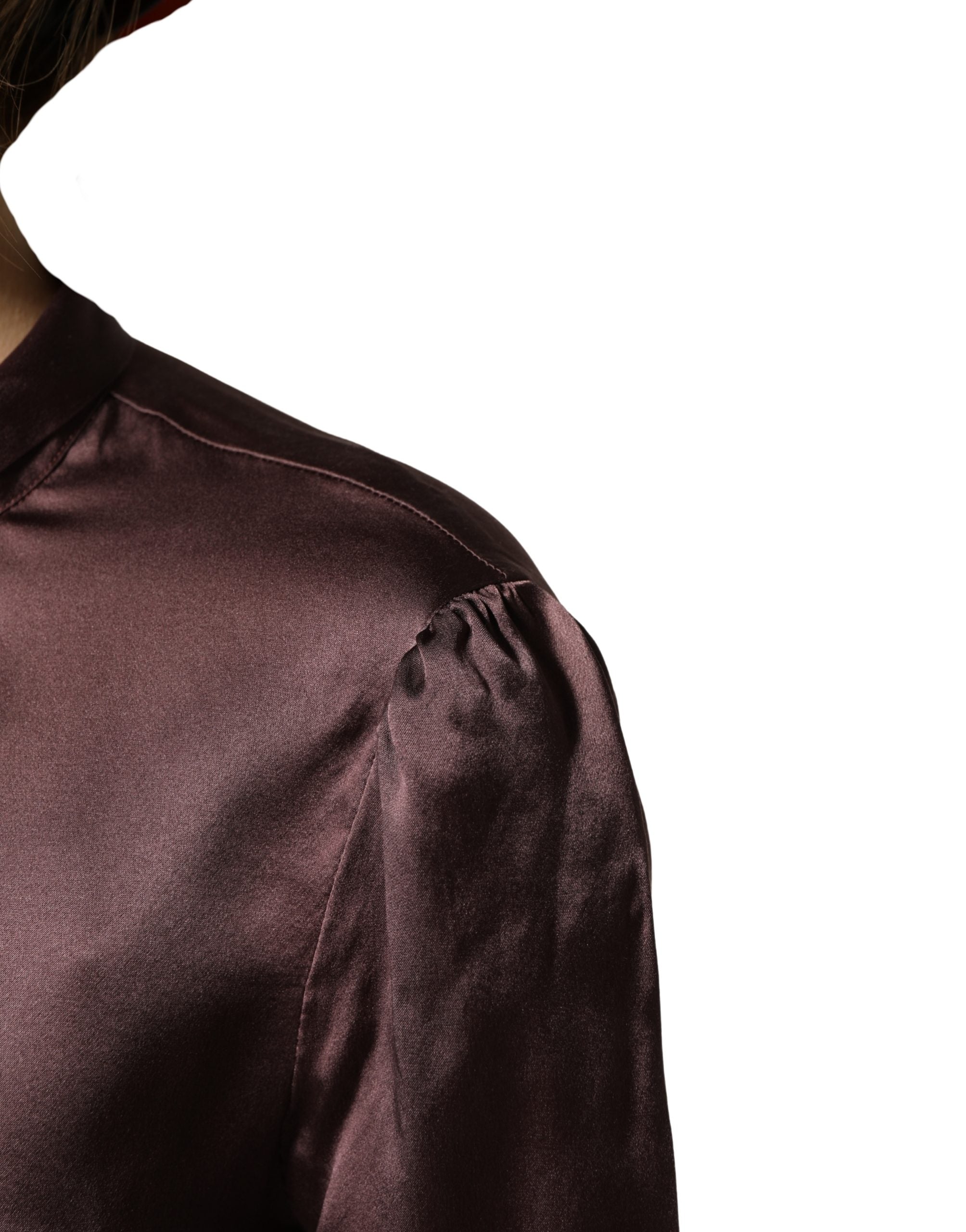 Dolce & Gabbana Violet Satin Long Sleeve Ascot Tie Shirt Women's Top (Pre-Owned)