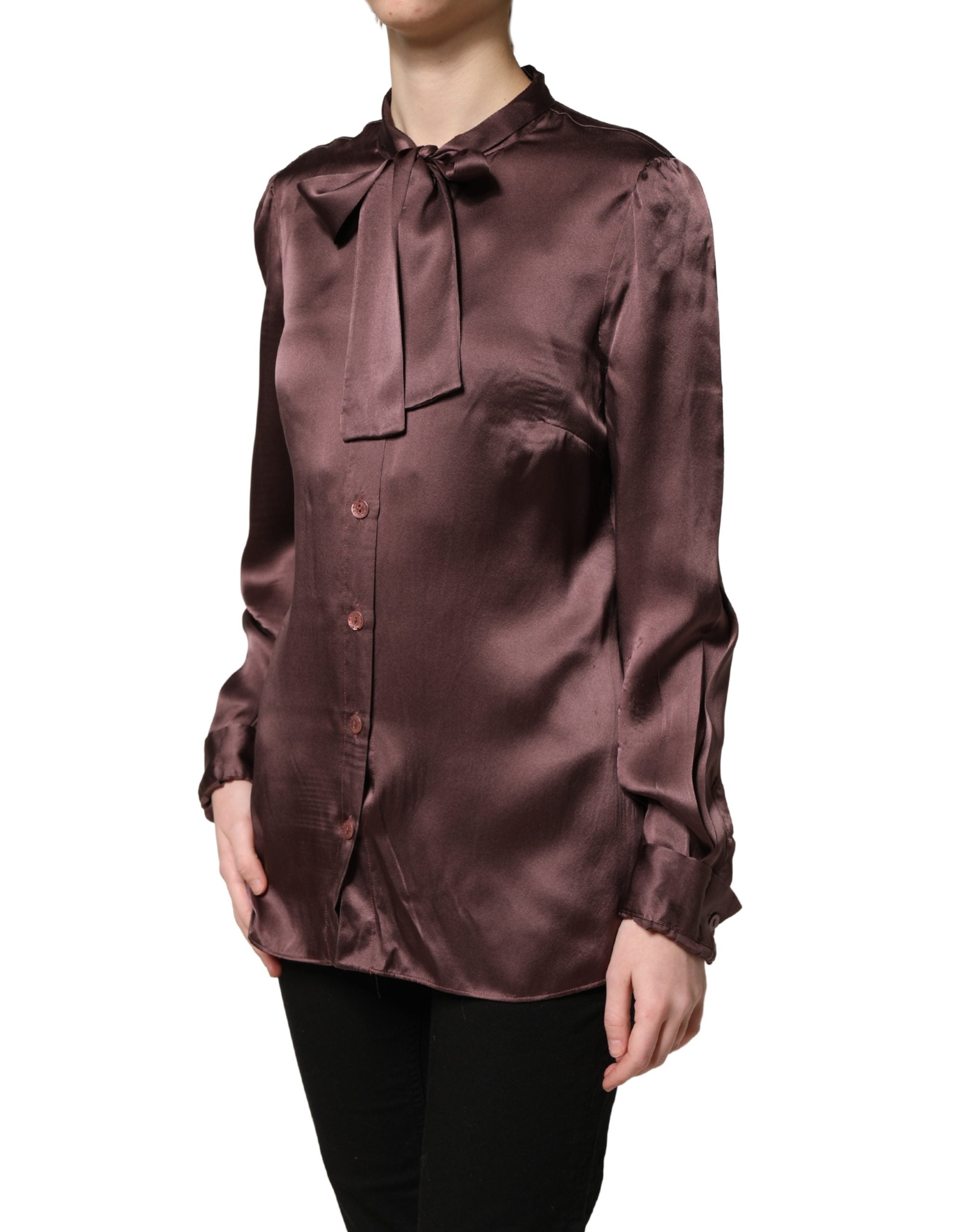 Dolce & Gabbana Violet Satin Long Sleeve Ascot Tie Shirt Women's Top (Pre-Owned)