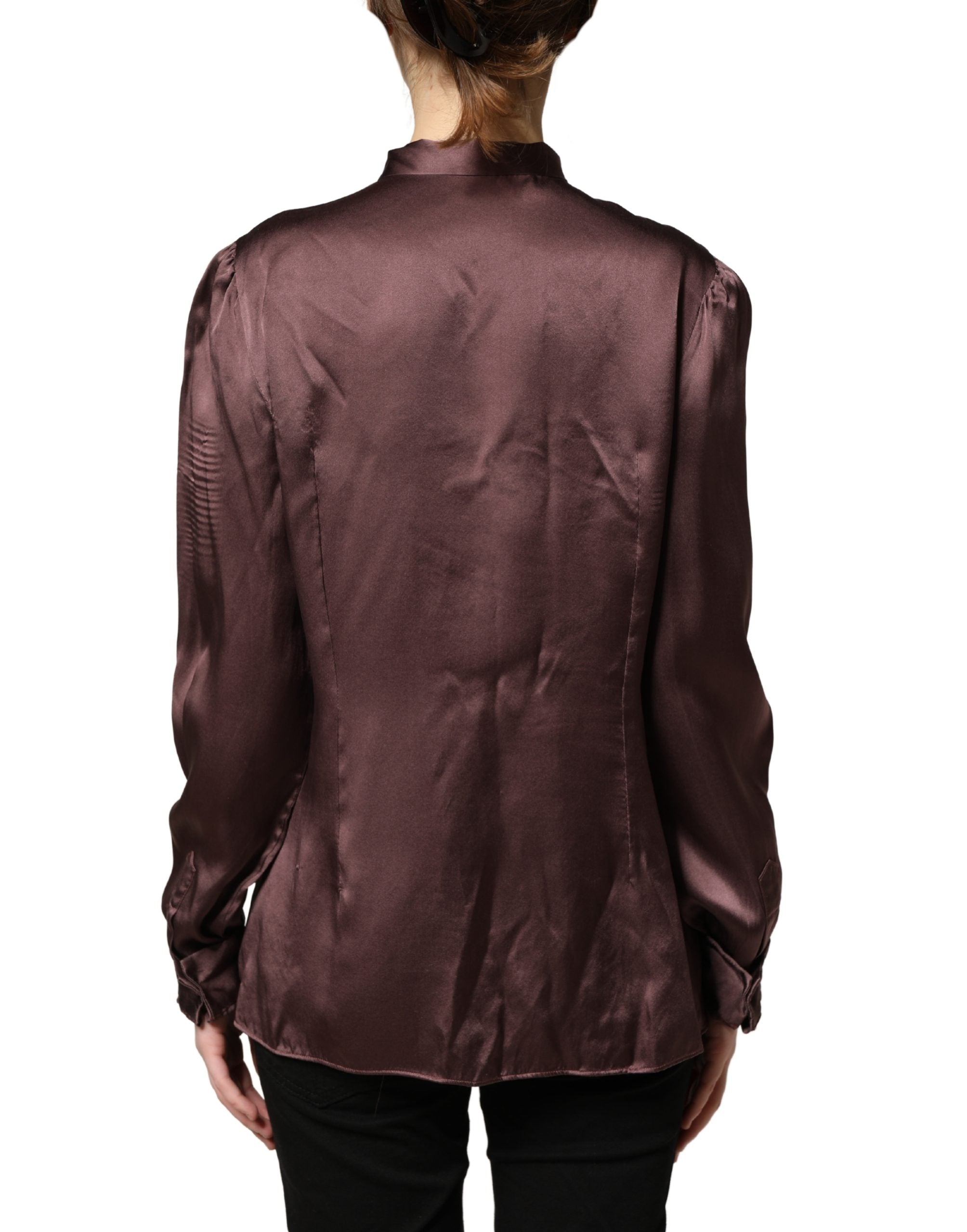 Dolce & Gabbana Violet Satin Long Sleeve Ascot Tie Shirt Women's Top (Pre-Owned)