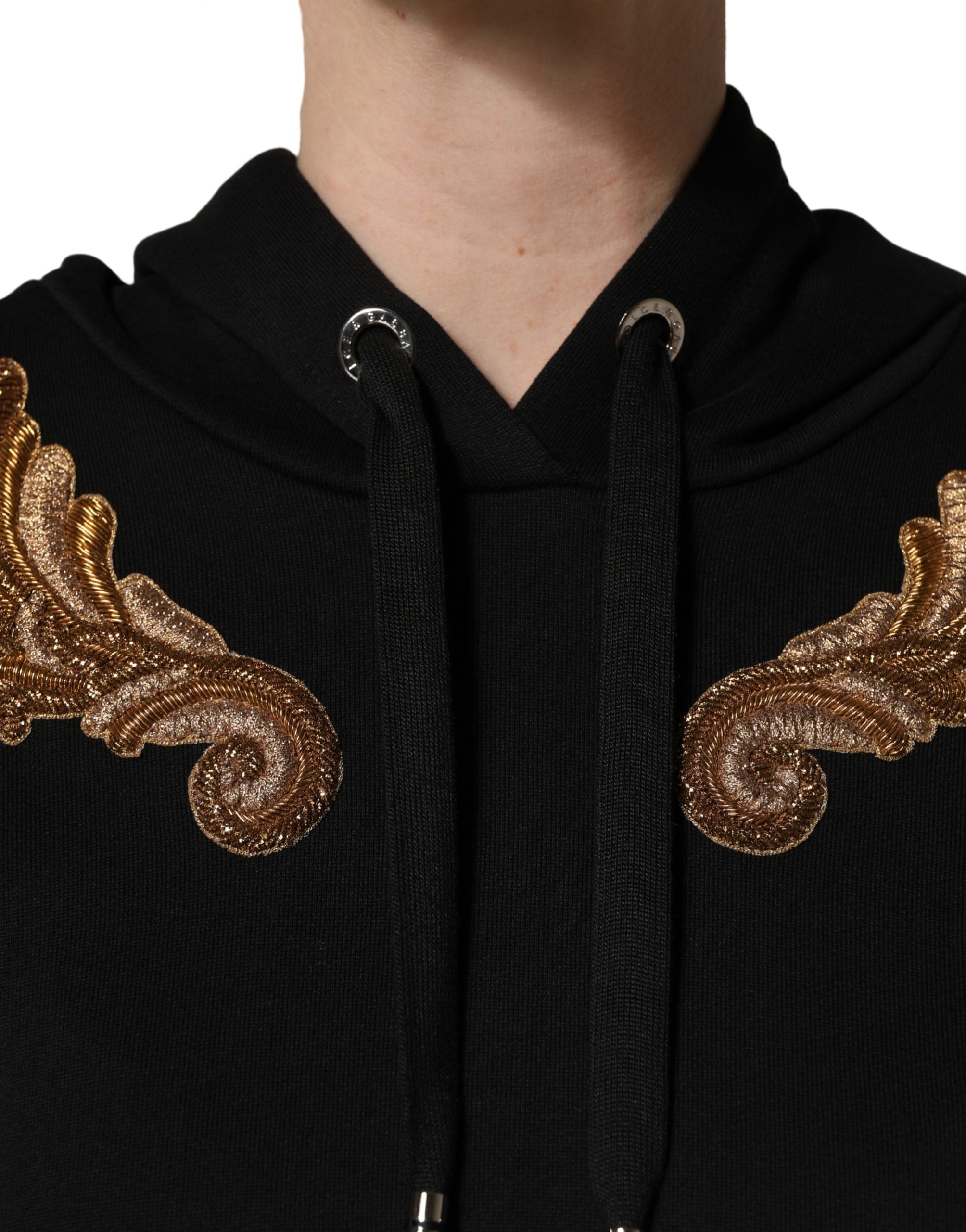 Dolce & Gabbana Black Embroidered Tassel Hooded Sweatshirt Women's Sweater