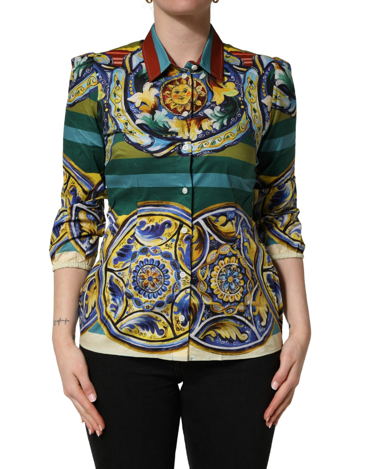 Dolce & Gabbana Multicolor Majolica Print Cotton Blouse Women's Top