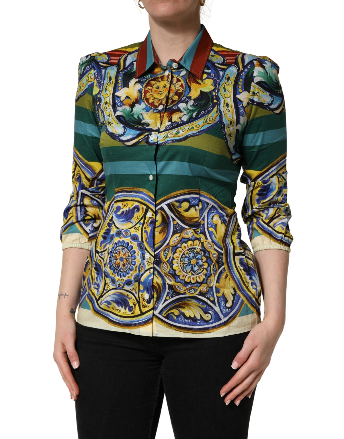 Dolce & Gabbana Multicolor Majolica Print Cotton Blouse Women's Top