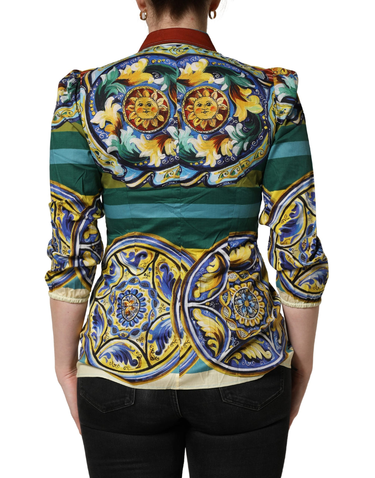 Dolce & Gabbana Multicolor Majolica Print Cotton Blouse Women's Top