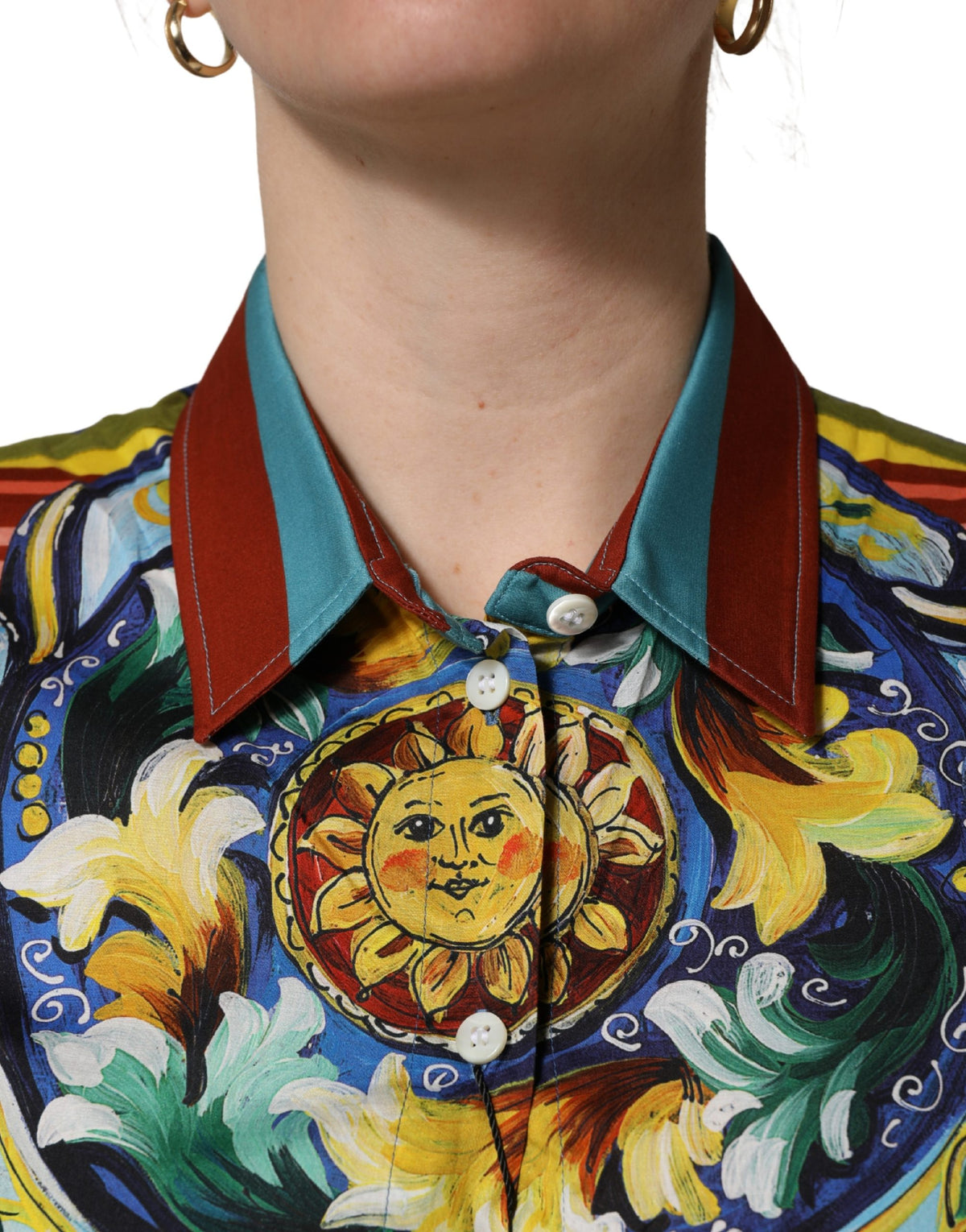 Dolce & Gabbana Multicolor Majolica Print Cotton Blouse Women's Top