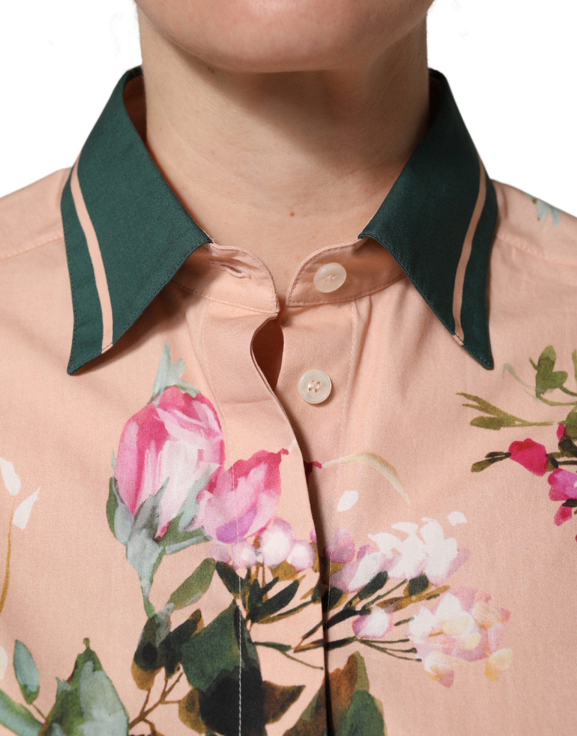 Dolce & Gabbana Pink Floral Cotton Button Front Shirt Women's Top