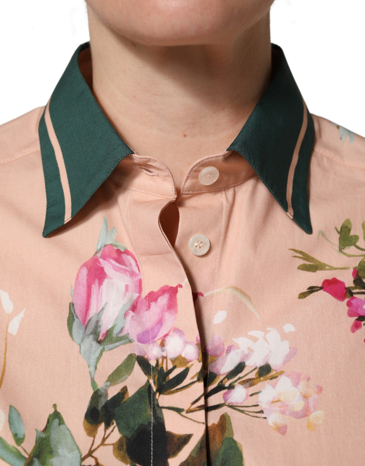 Dolce & Gabbana Pink Floral Cotton Button Front Shirt Women's Top