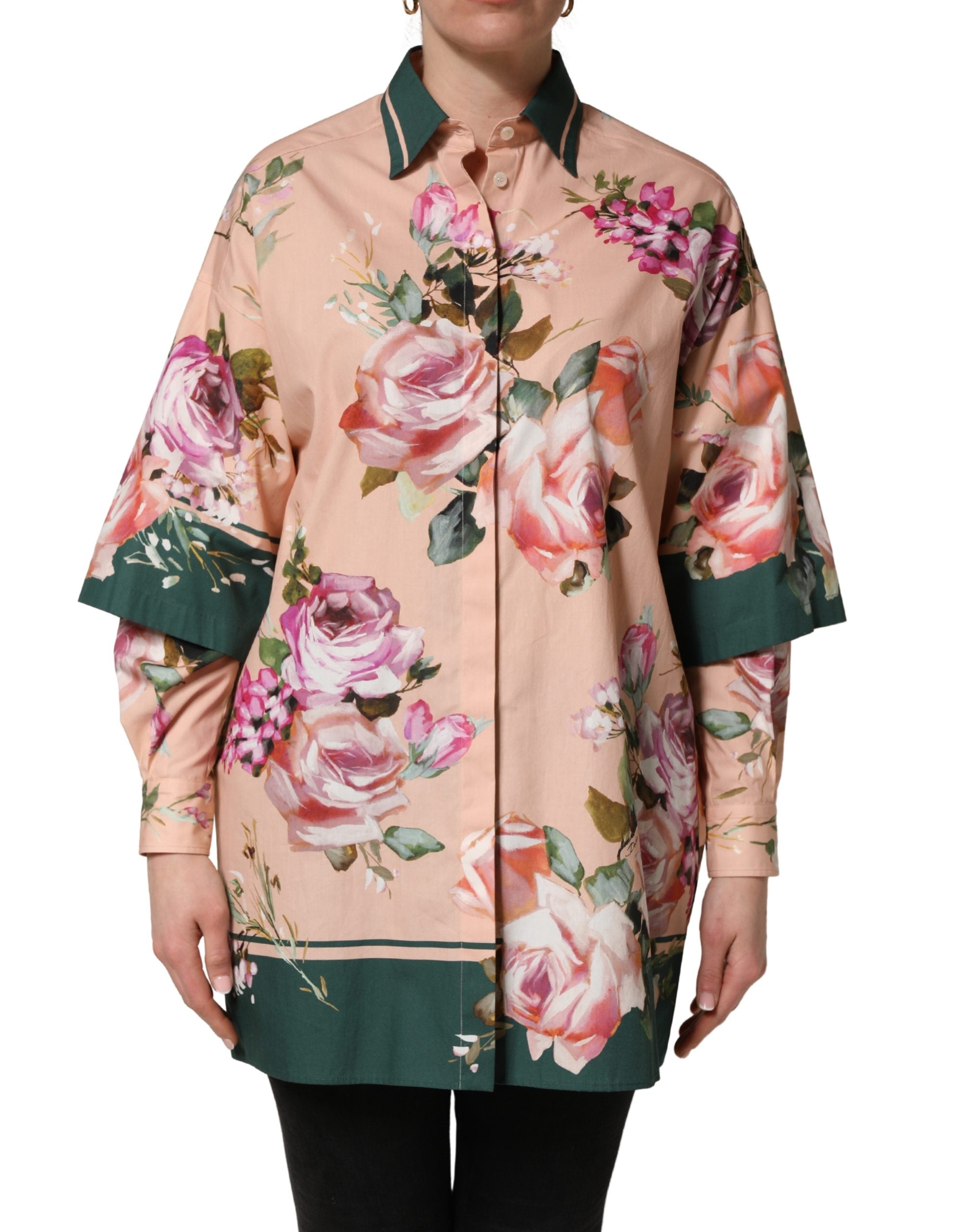 Dolce & Gabbana Pink Floral Cotton Button Front Shirt Women's Top