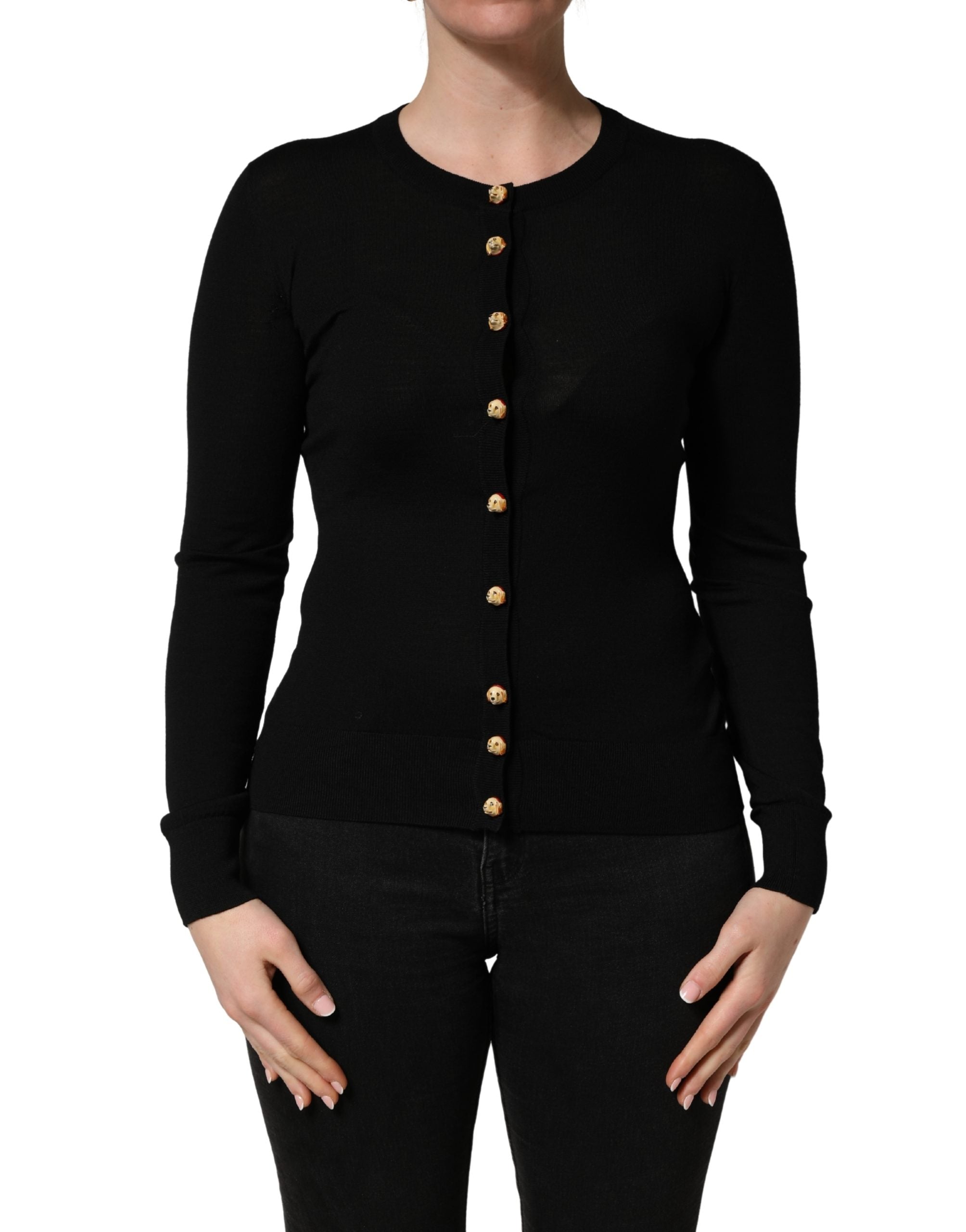 Dolce & Gabbana Black Wool Knitted Button Front Cardigan Women's Sweater (Pre-Owned)