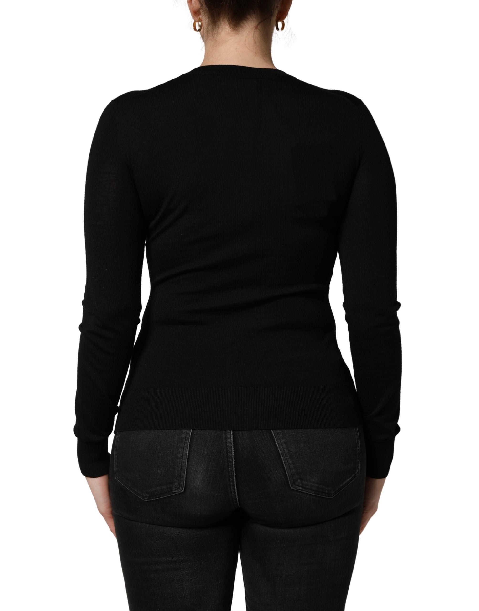 Dolce & Gabbana Black Wool Knitted Button Front Cardigan Women's Sweater (Pre-Owned)