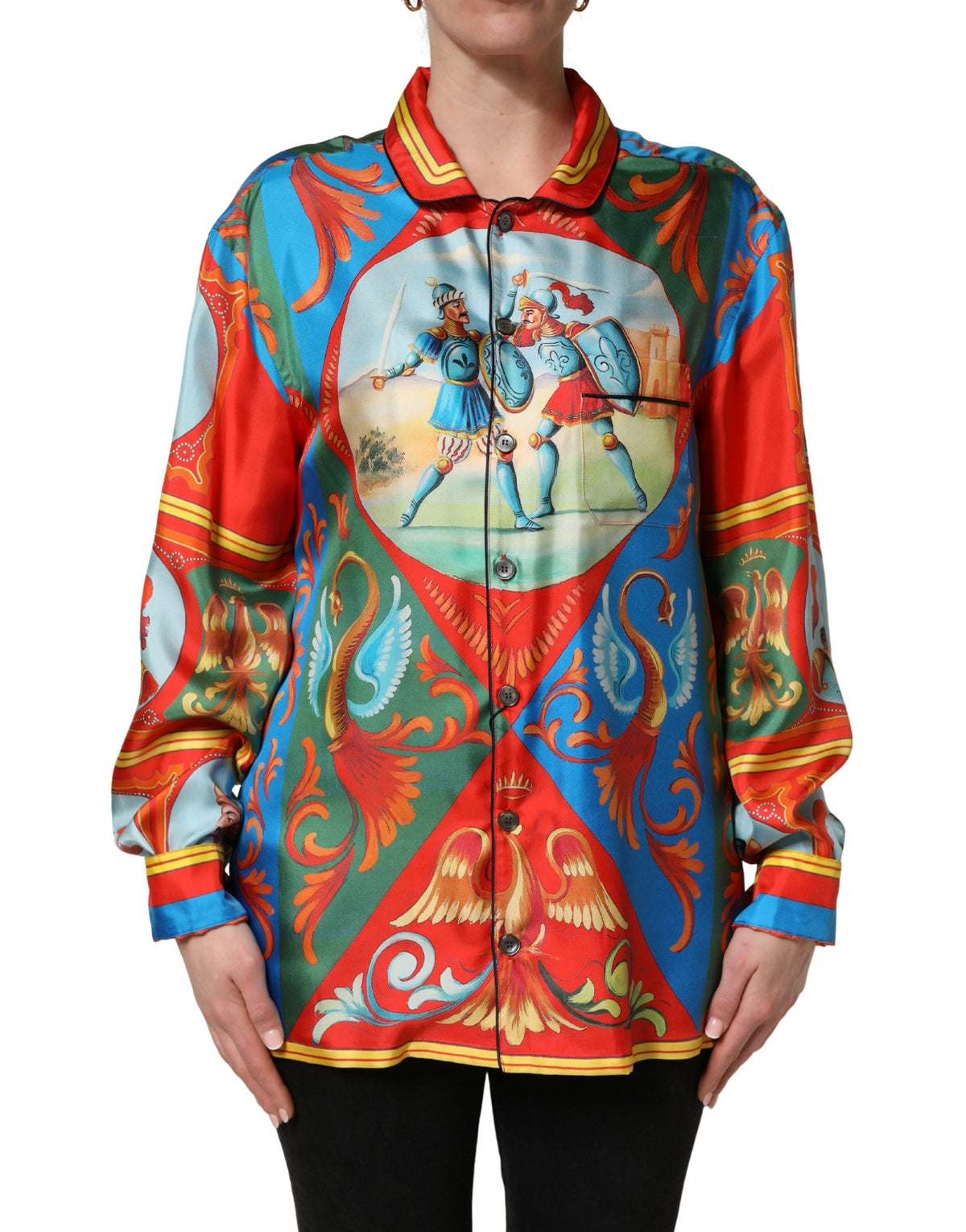 Dolce & Gabbana Multicolor Printed Long Sleeve Button Down Shirt Women's Top (Pre-Owned)