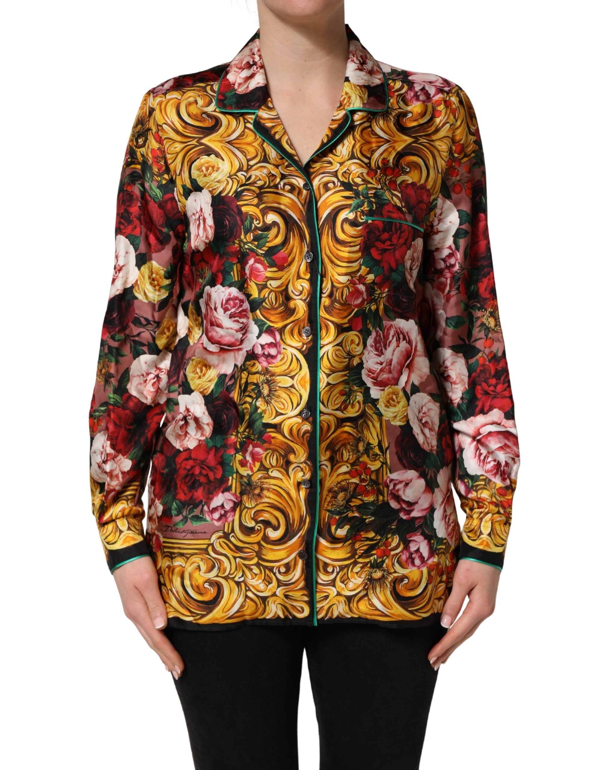 Dolce & Gabbana Multicolor Floral Long Sleeves Button Down Shirt Women's Top