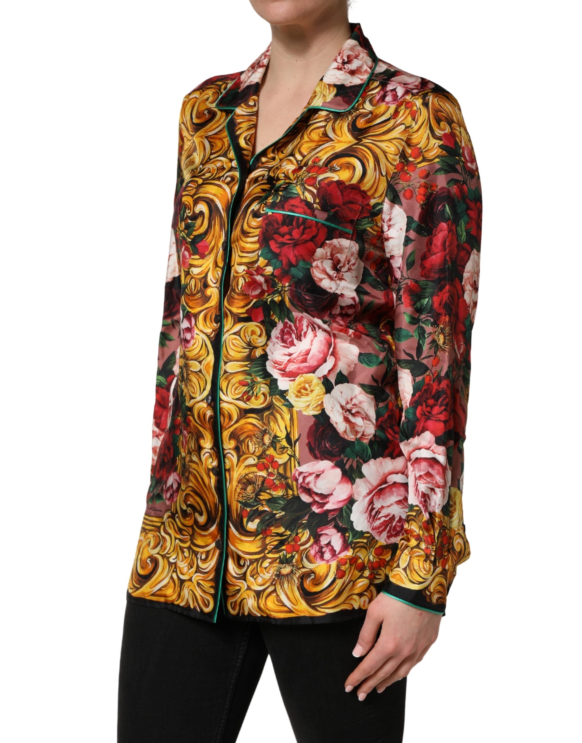 Dolce & Gabbana Multicolor Floral Long Sleeves Button Down Shirt Women's Top