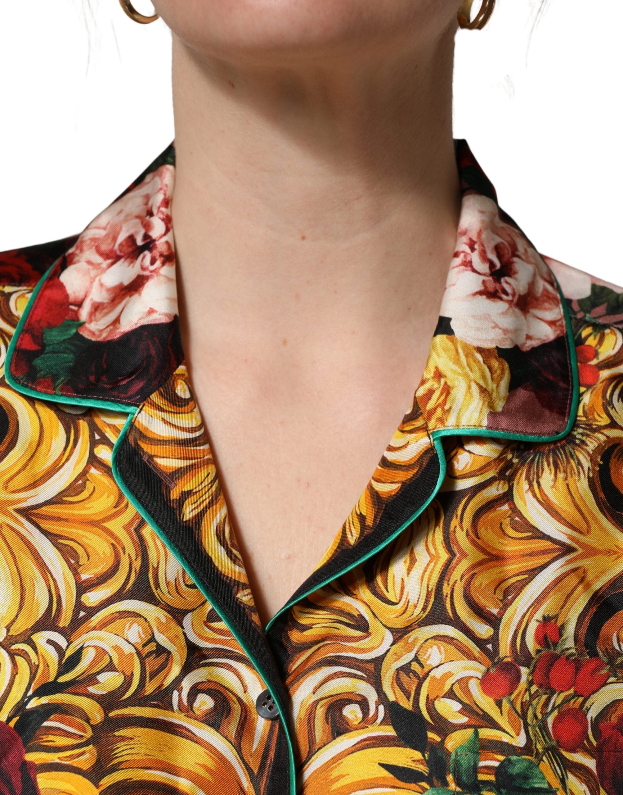 Dolce & Gabbana Multicolor Floral Long Sleeves Button Down Shirt Women's Top