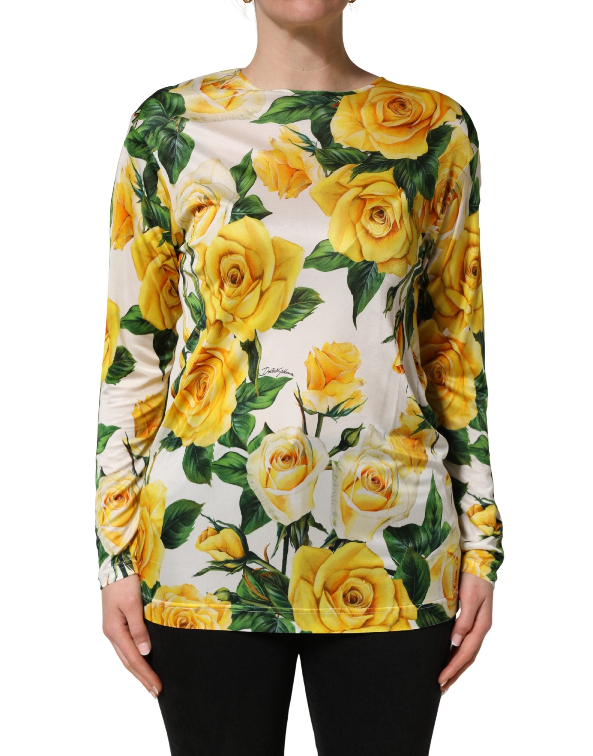 Dolce & Gabbana Yellow Rose Floral Long Sleeves Blouse Women's Top (Pre-Owned)