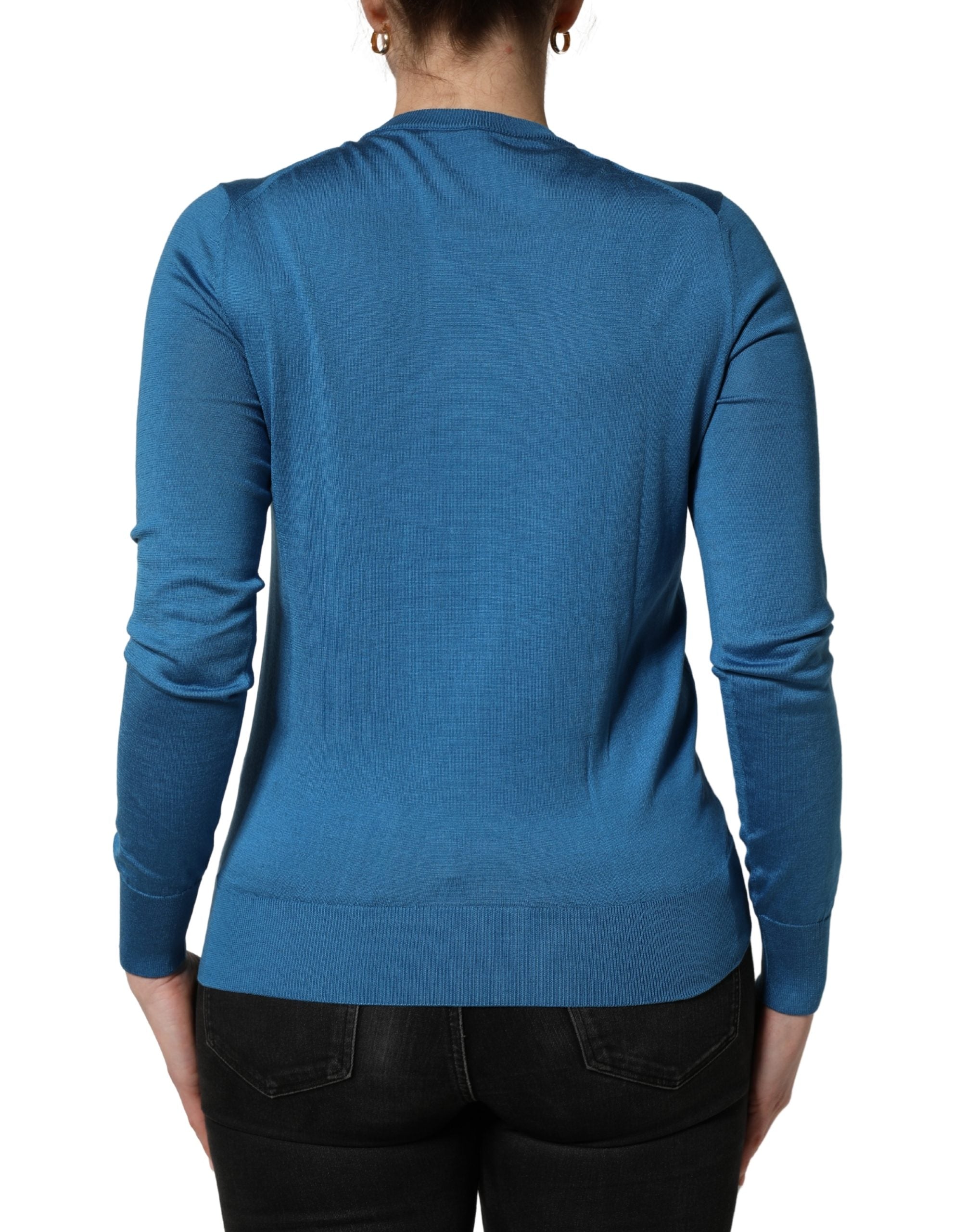 Dolce & Gabbana Blue Silk Sequined CrewNeck Pullover Women's Sweater