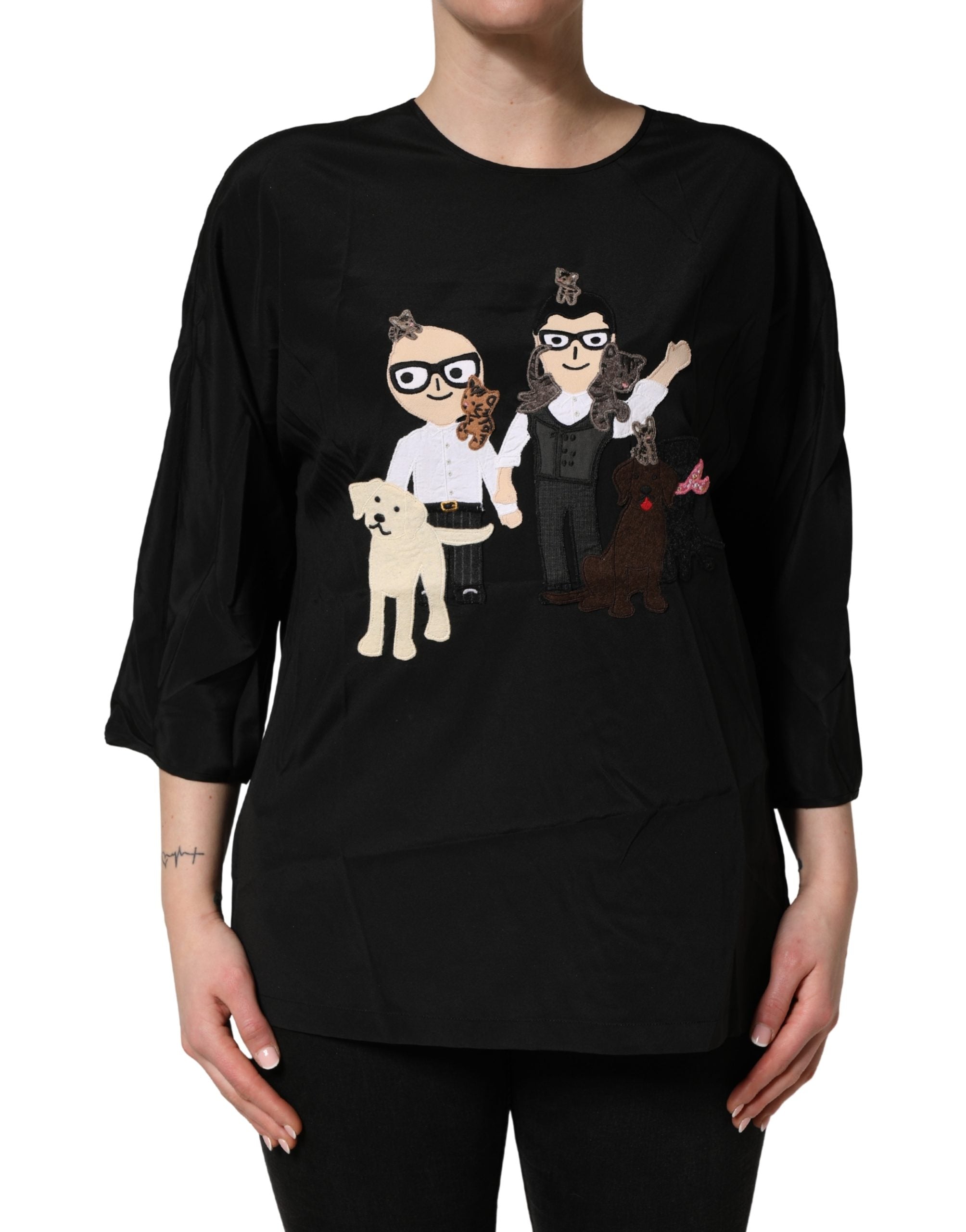 Dolce & Gabbana Black #dgfamily Silk Blouse Women's Top