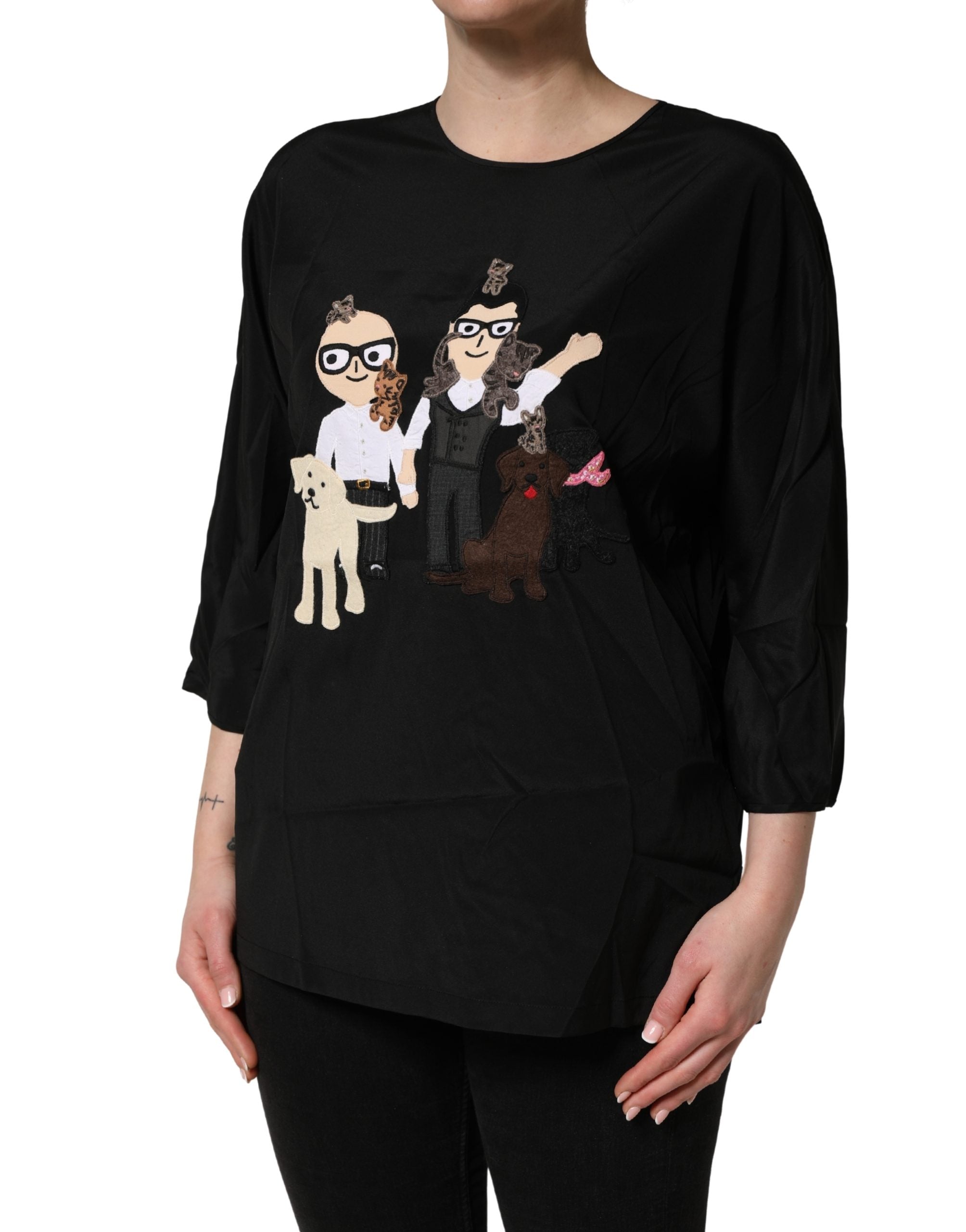 Dolce & Gabbana Black #dgfamily Silk Blouse Women's Top