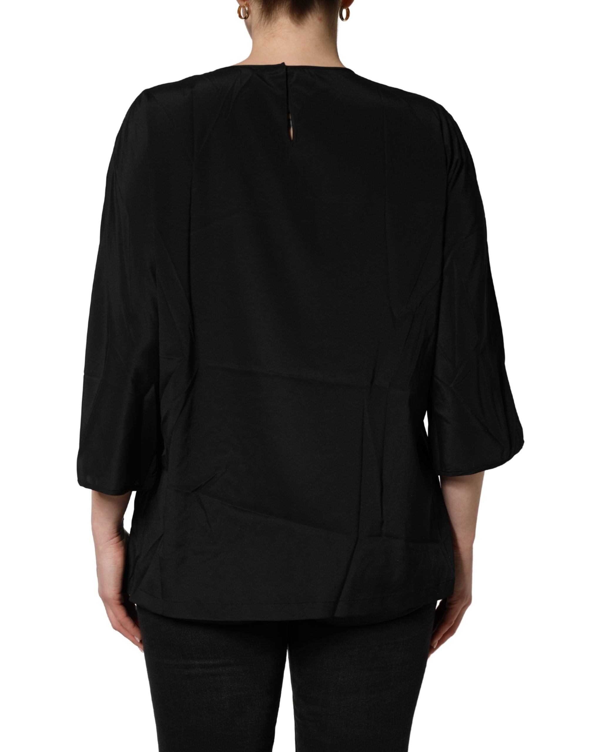 Dolce & Gabbana Black #dgfamily Silk Blouse Women's Top