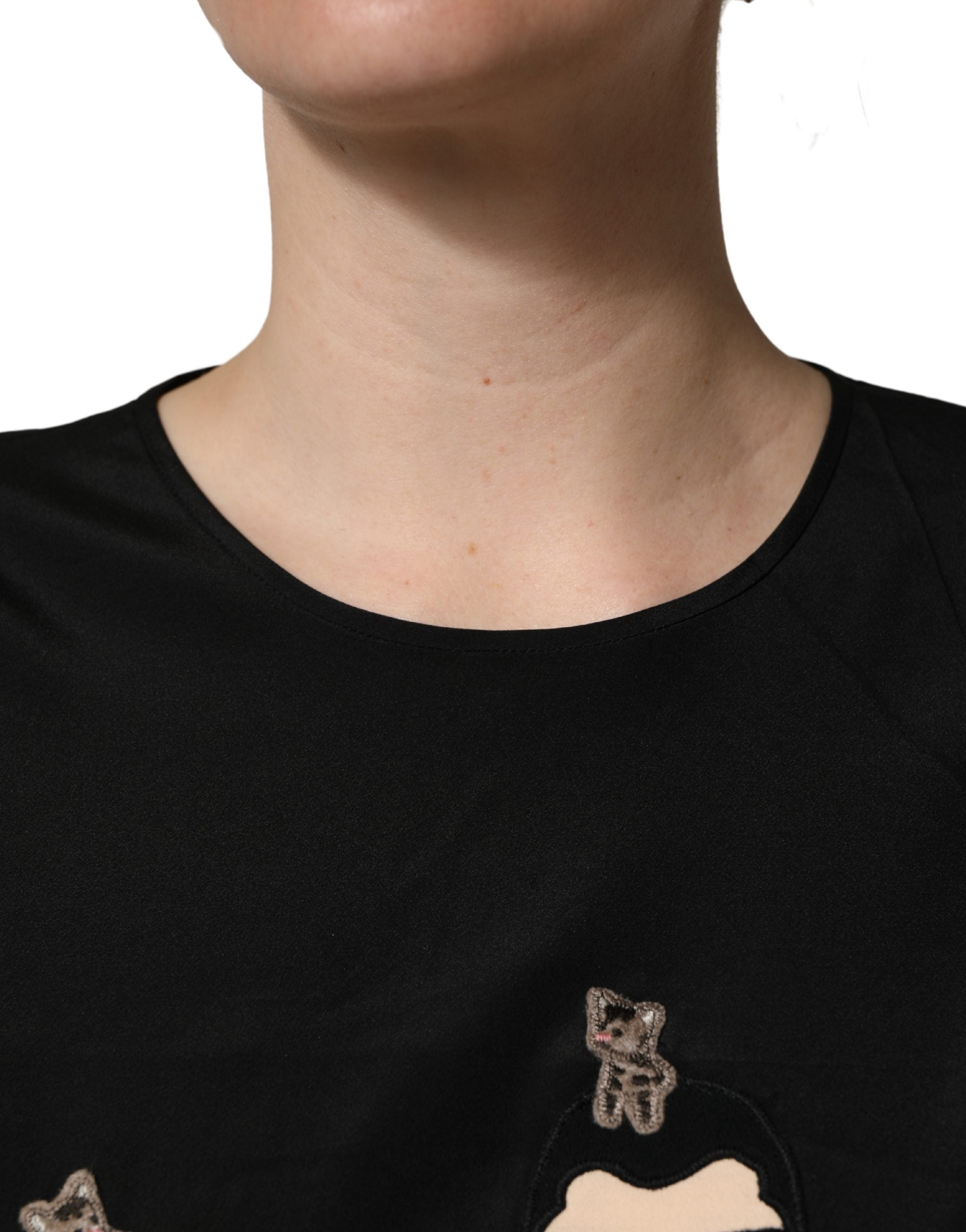 Dolce & Gabbana Black #dgfamily Silk Blouse Women's Top