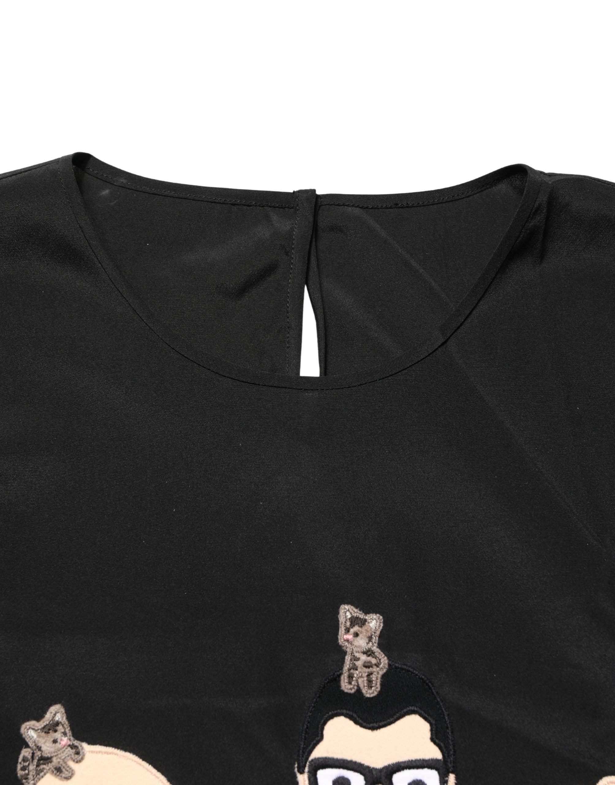 Dolce & Gabbana Black #dgfamily Silk Blouse Women's Top