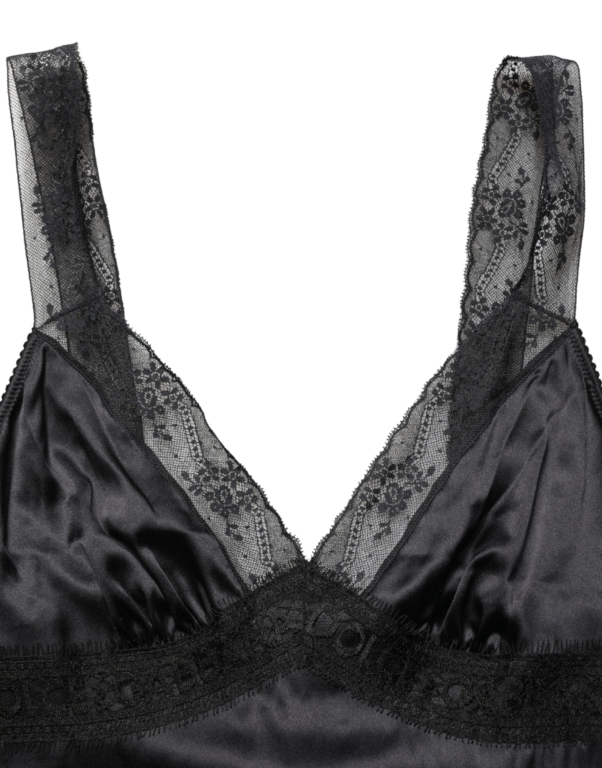 Dolce & Gabbana Black Silk Lace Trim Camisole V-neckline Tank Women's Top