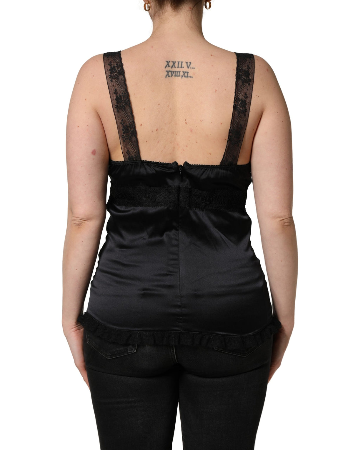 Dolce & Gabbana Black Silk Lace Trim Camisole V-neckline Tank Women's Top