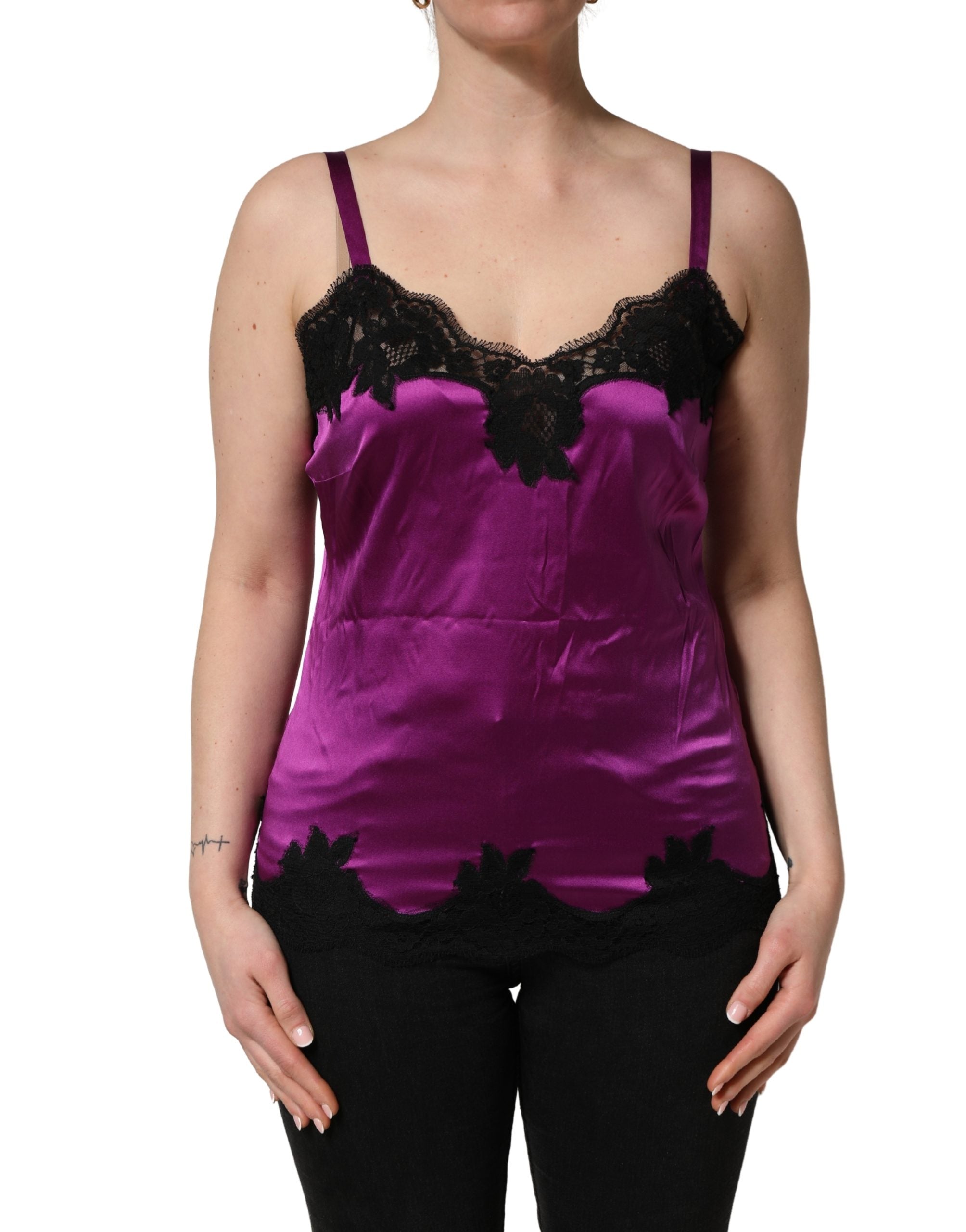 Dolce & Gabbana Purple Silk Lace Trim Camisole Sleeveless Tank Women's Top