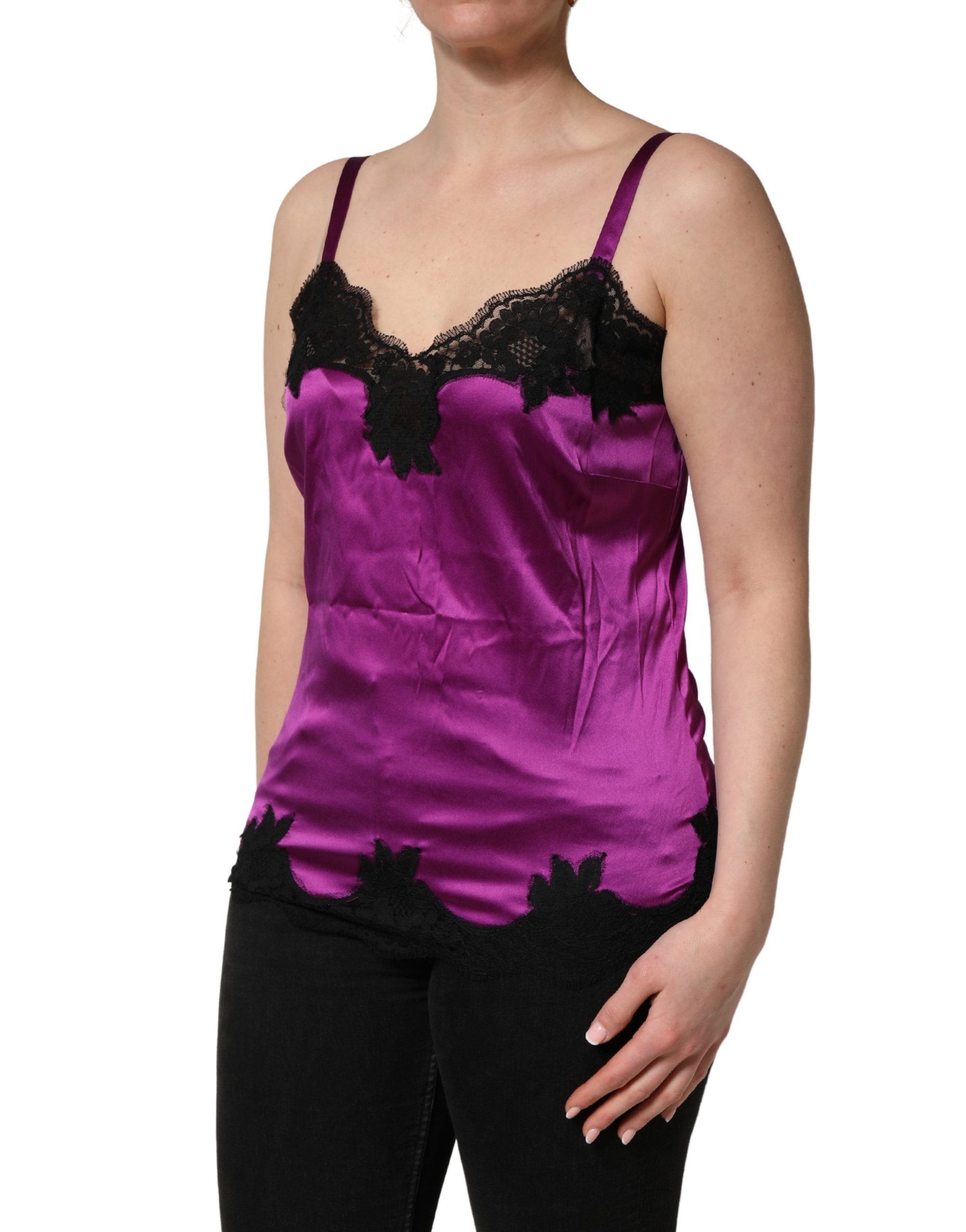 Dolce & Gabbana Purple Silk Lace Trim Camisole Sleeveless Tank Women's Top