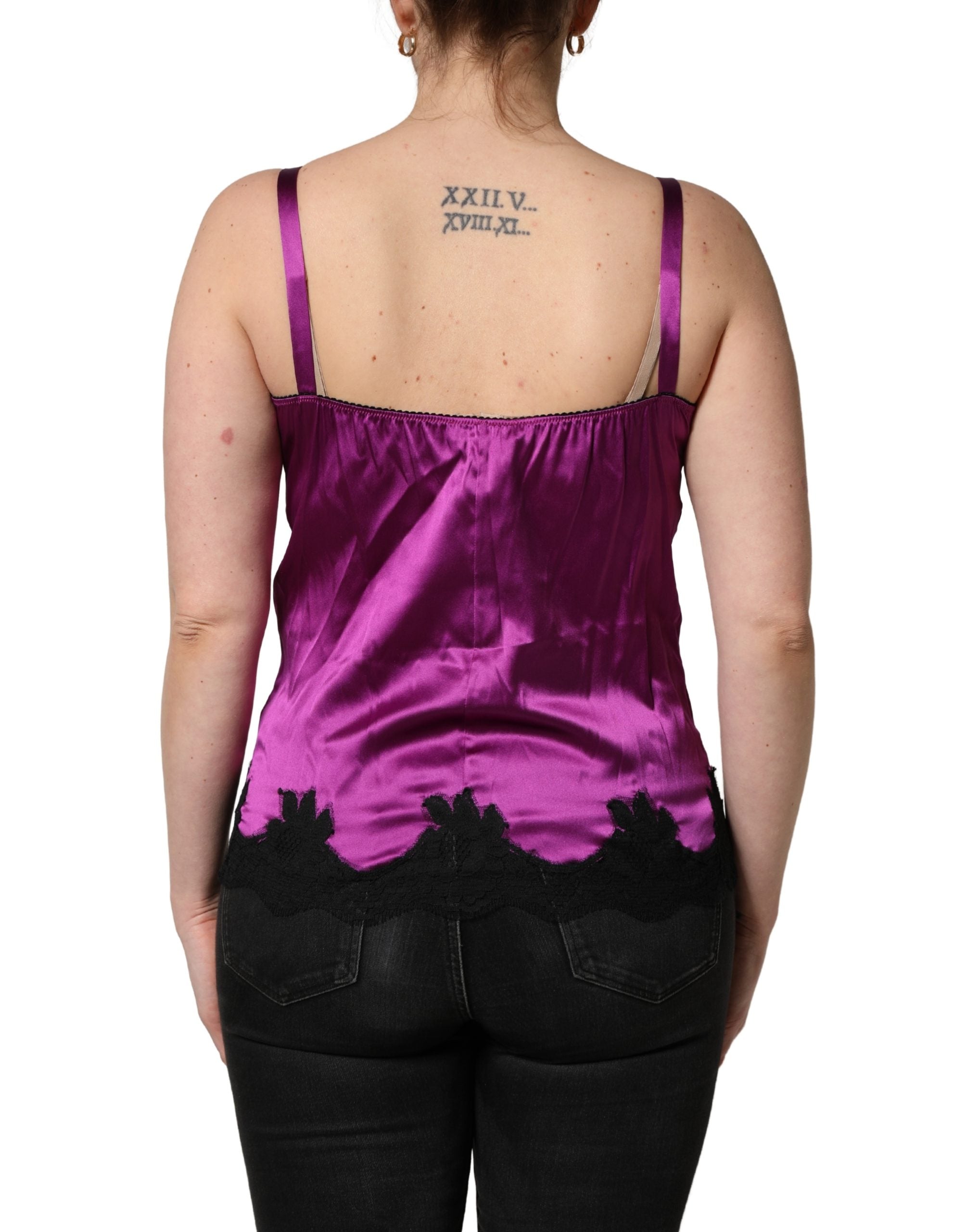 Dolce & Gabbana Purple Silk Lace Trim Camisole Sleeveless Tank Women's Top