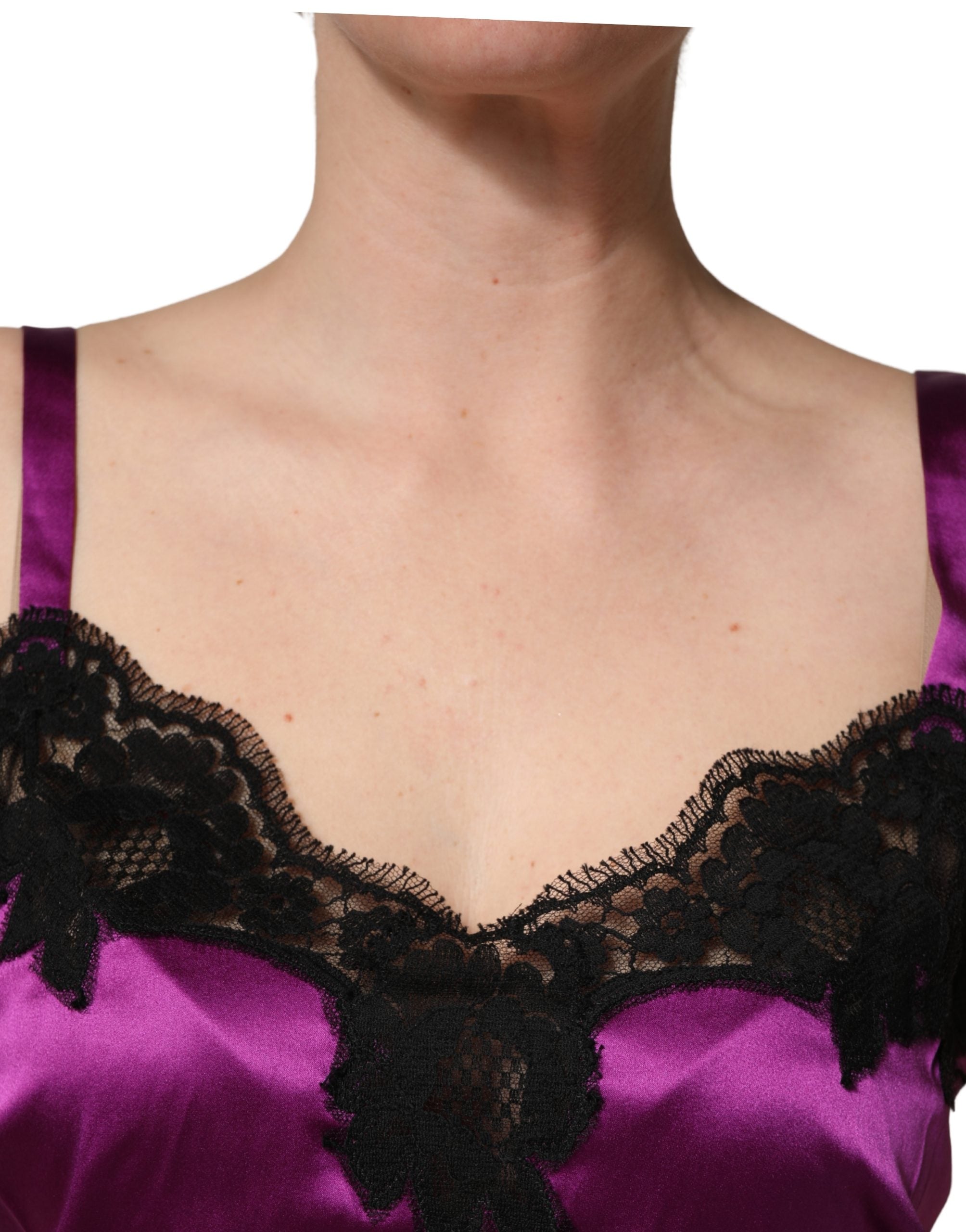 Dolce & Gabbana Purple Silk Lace Trim Camisole Sleeveless Tank Women's Top