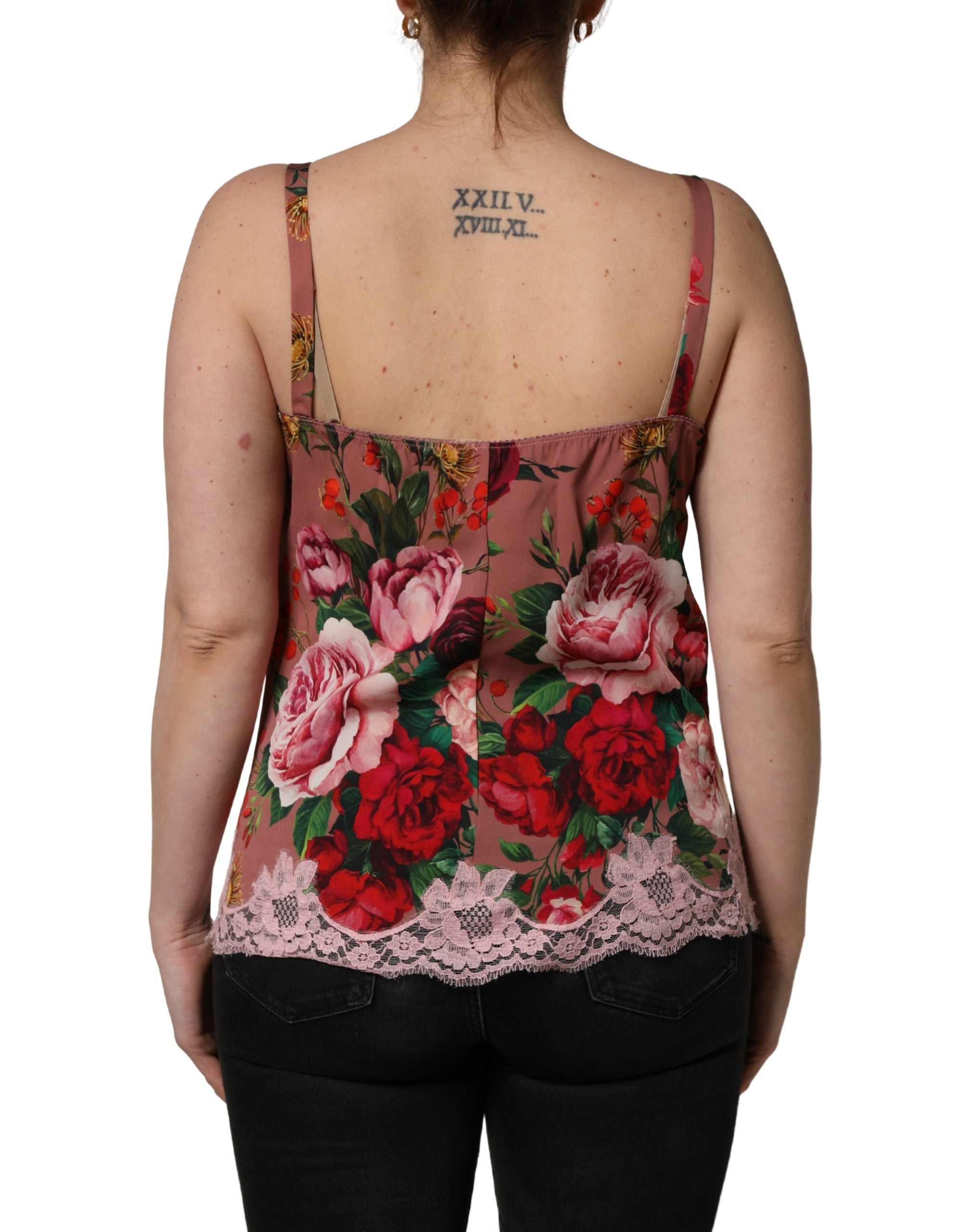 Dolce & Gabbana Brown Rose Print Satin Lace Camisole Tank Women's Top
