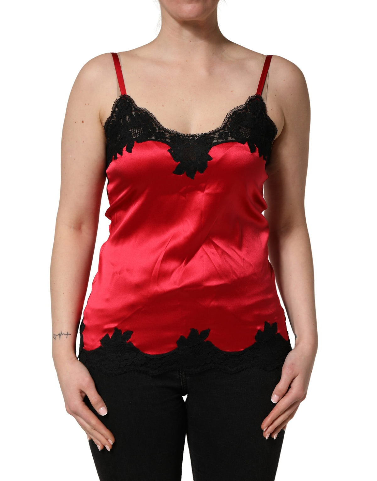 Dolce & Gabbana Red Silk Lace Trim Camisole Sleeveless Tank Women's Top