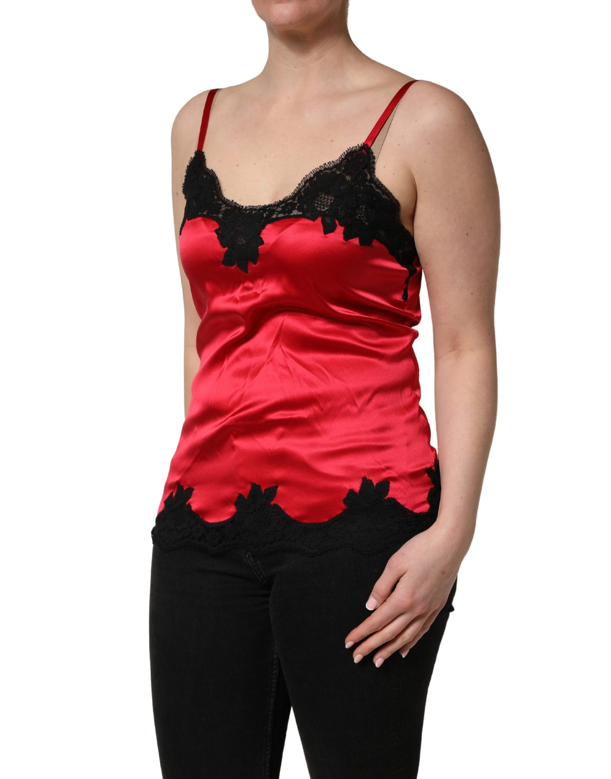Dolce & Gabbana Red Silk Lace Trim Camisole Sleeveless Tank Women's Top