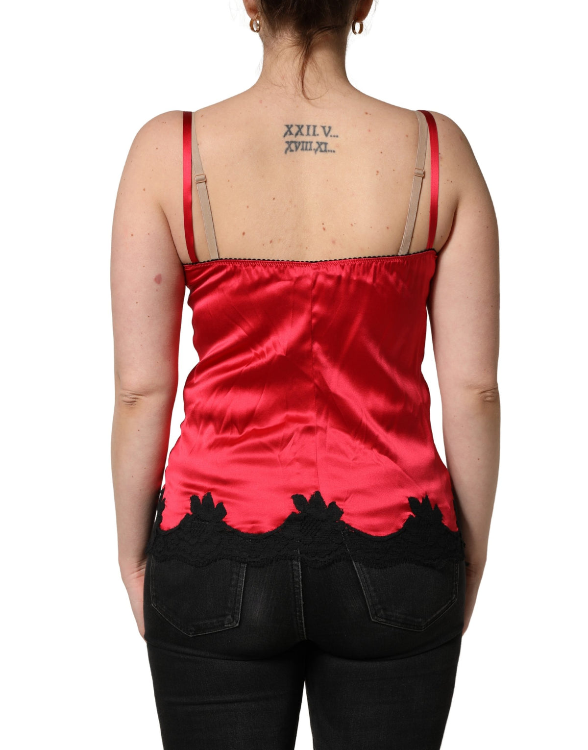 Dolce & Gabbana Red Silk Lace Trim Camisole Sleeveless Tank Women's Top