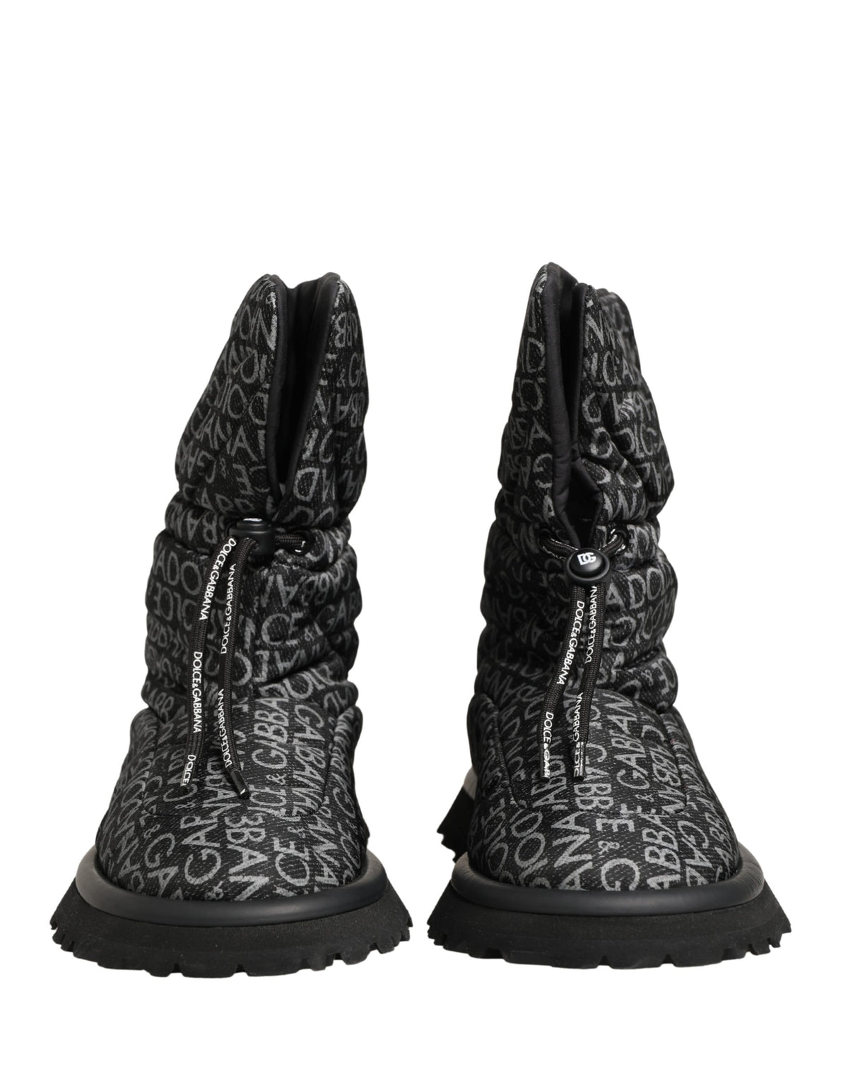 Dolce & Gabbana Black Logo Print Lace Up Snow Boots Men's Shoes