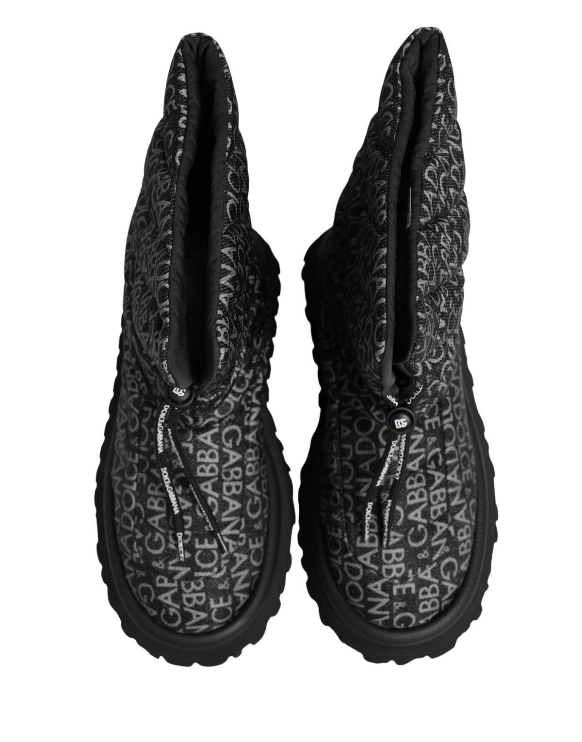 Dolce & Gabbana Black Logo Print Lace Up Snow Boots Men's Shoes