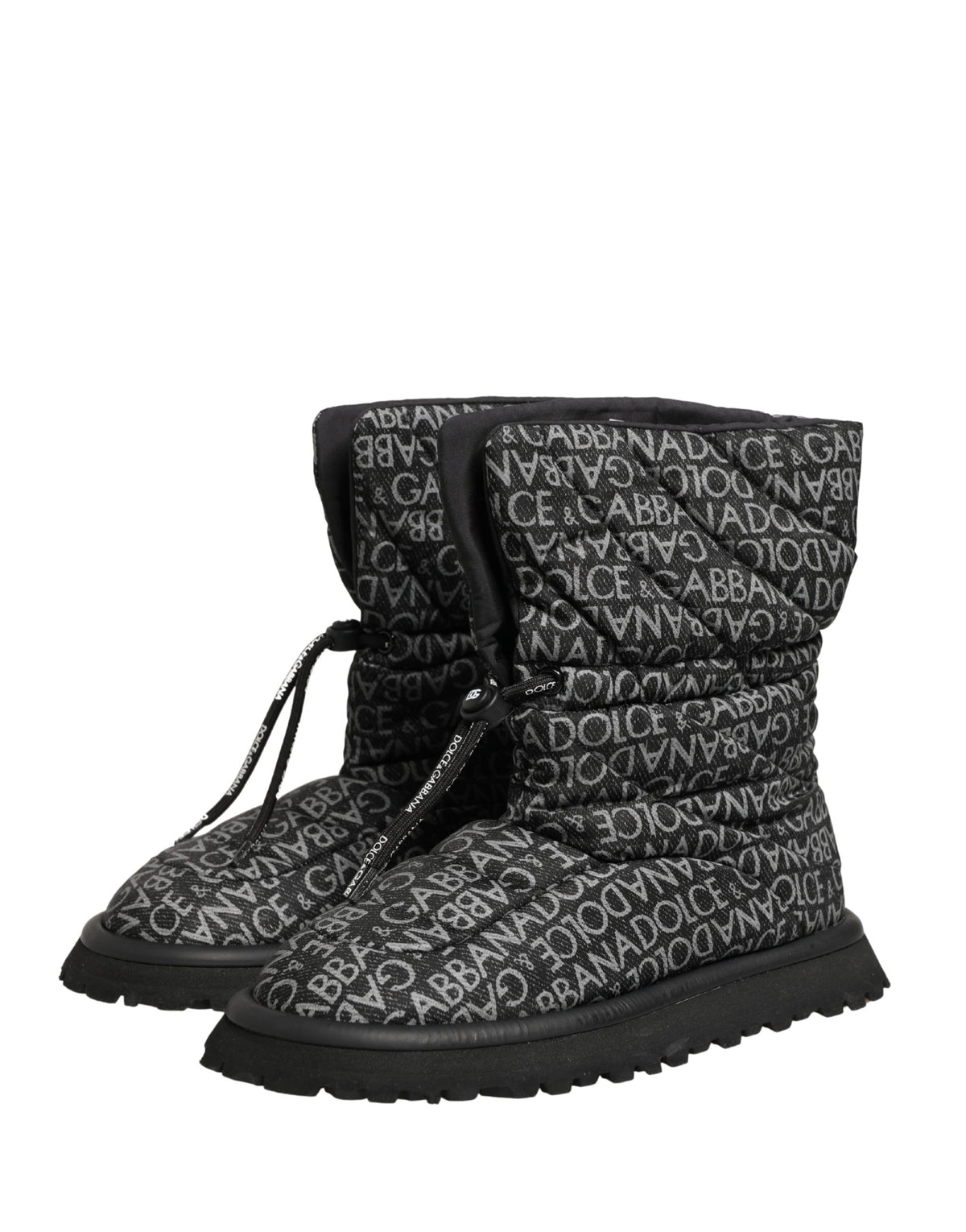 Dolce & Gabbana Black Logo Print Lace Up Snow Boots Men's Shoes