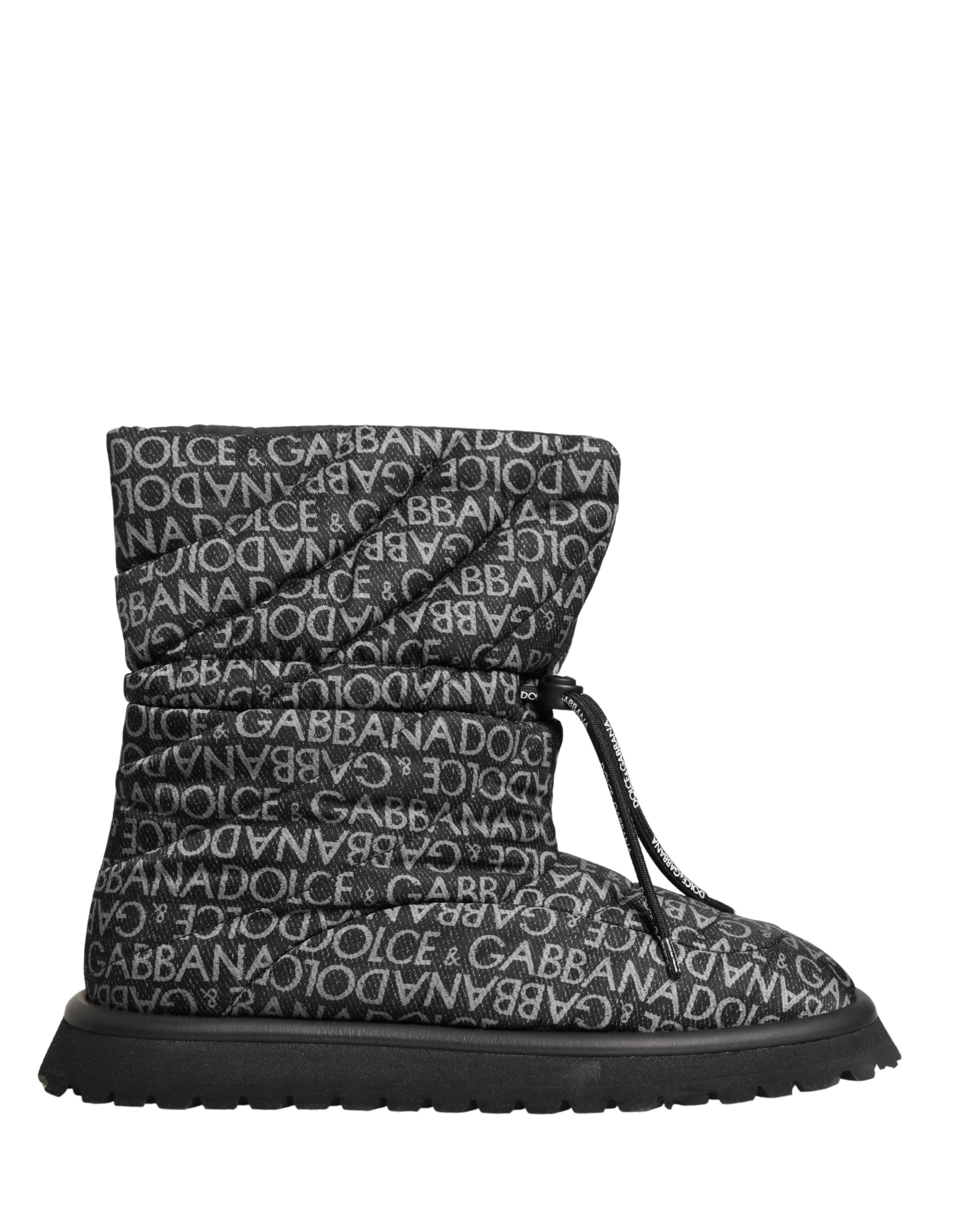Dolce & Gabbana Black Logo Print Lace Up Snow Boots Men's Shoes
