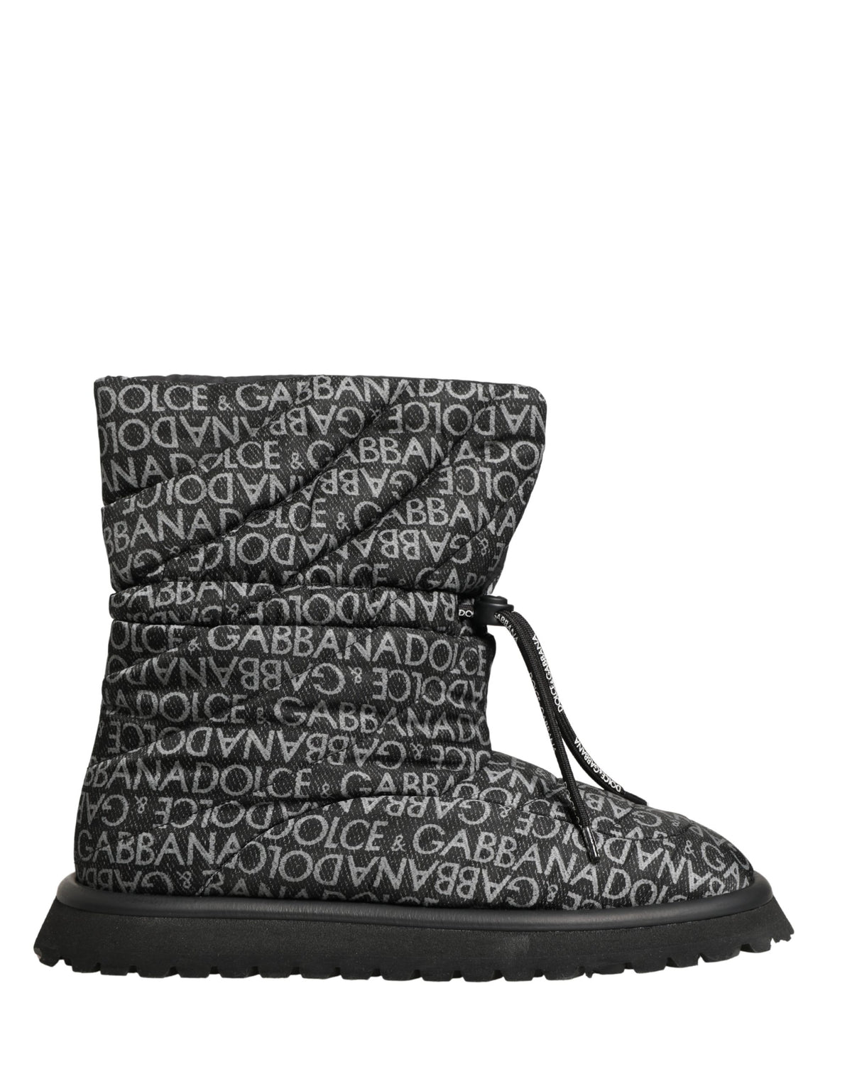 Dolce & Gabbana Black Logo Print Lace Up Snow Boots Men's Shoes