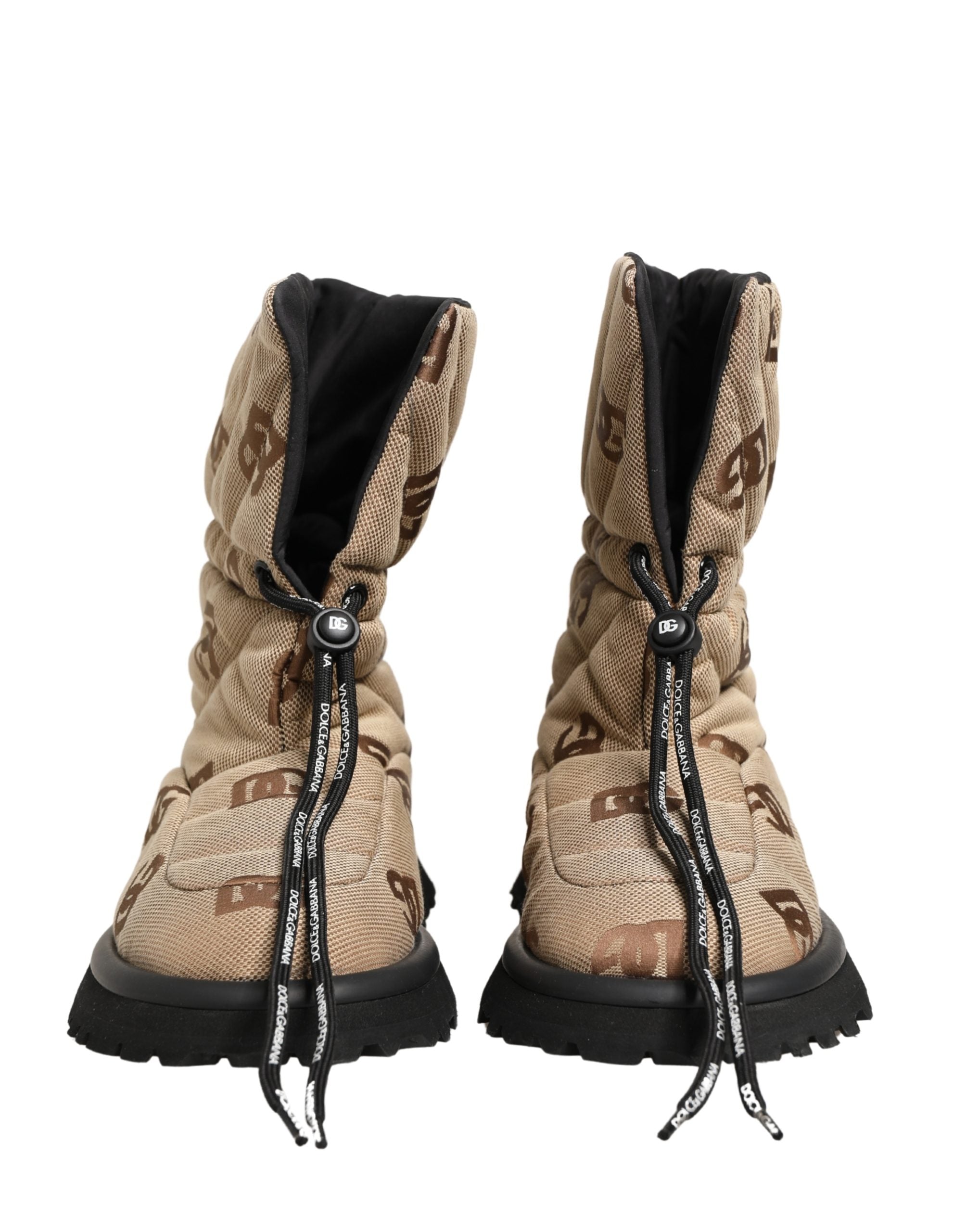 Dolce & Gabbana Brown Logo Print Lace Up Snow Boots Men's Shoes