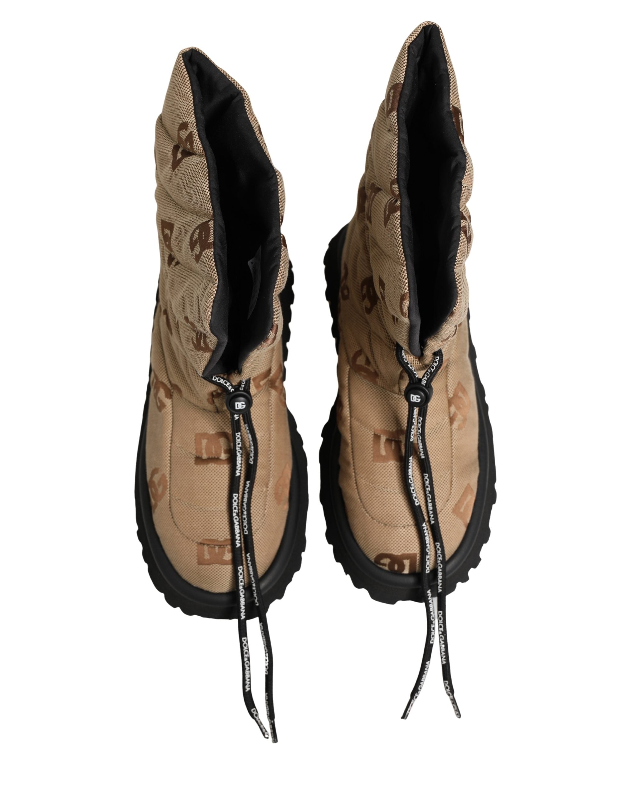 Dolce & Gabbana Brown Logo Print Lace Up Snow Boots Men's Shoes