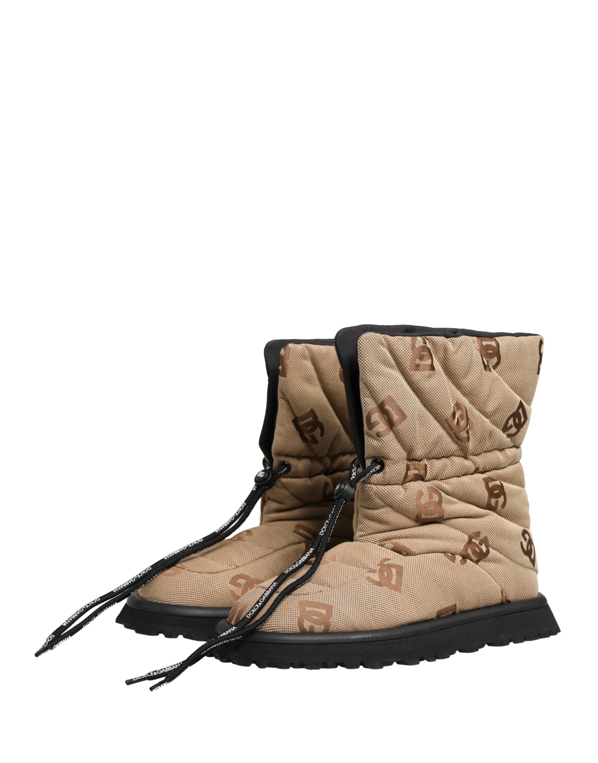 Dolce & Gabbana Brown Logo Print Lace Up Snow Boots Men's Shoes