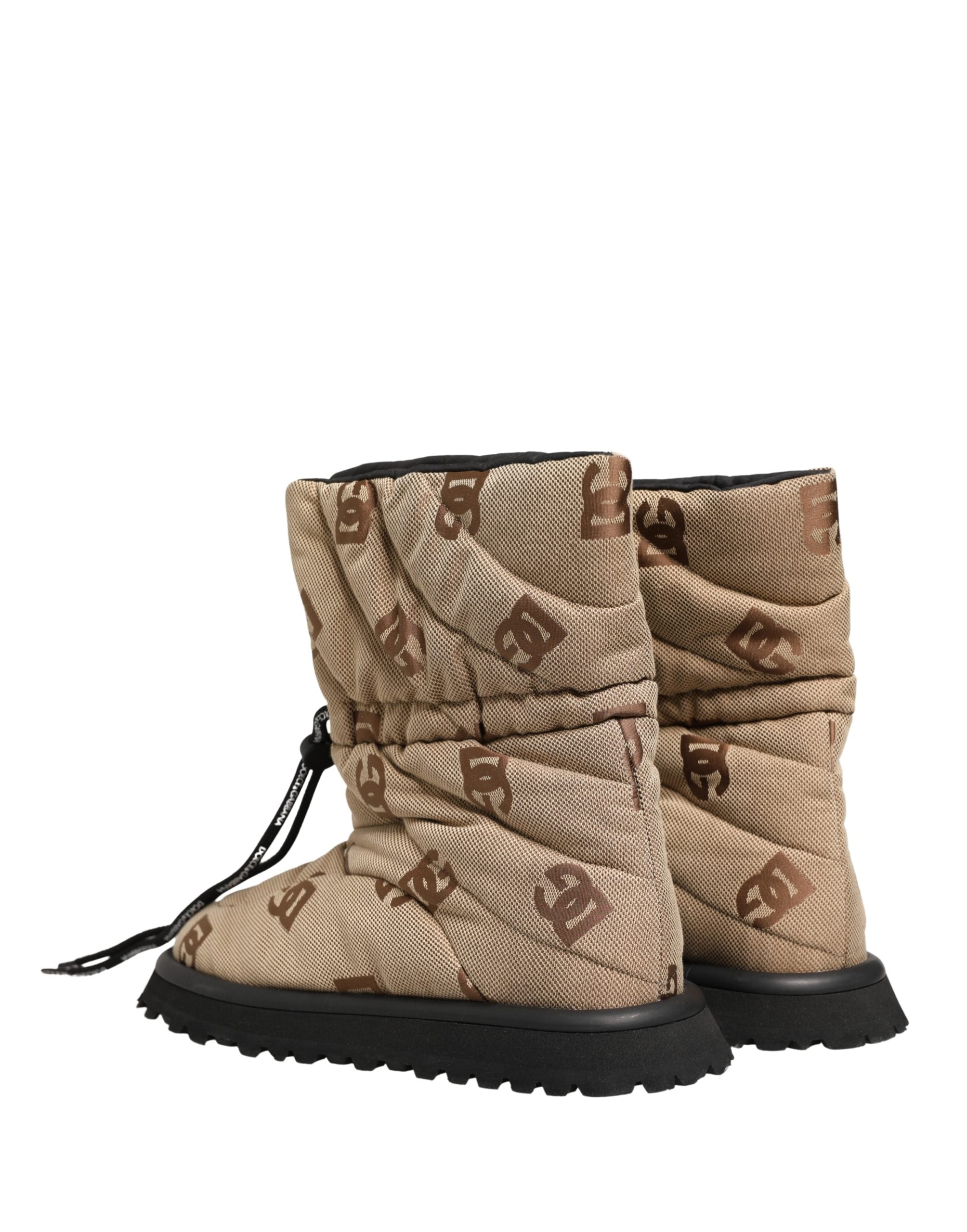 Dolce & Gabbana Brown Logo Print Lace Up Snow Boots Men's Shoes